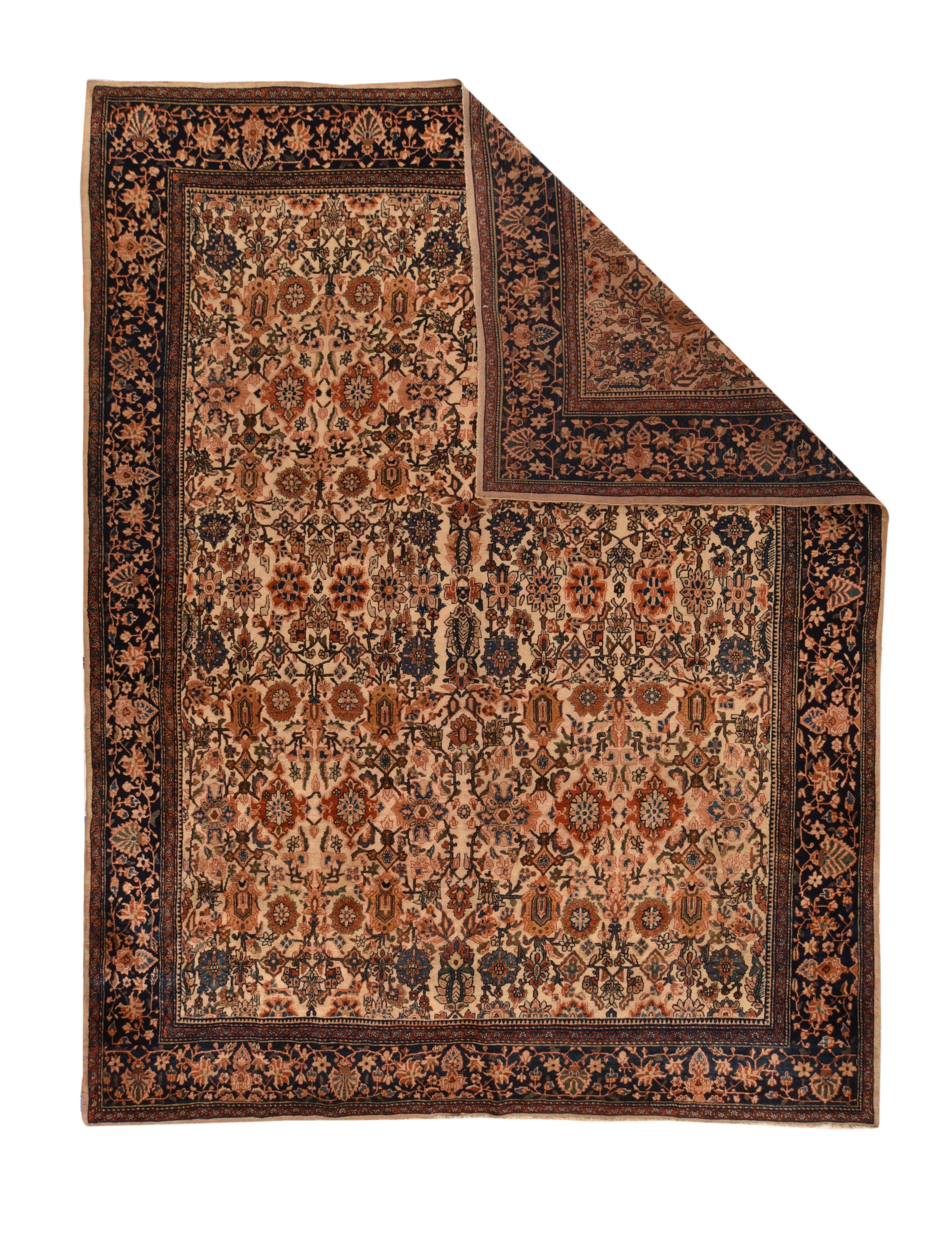 Antique Farahan Sarouk rug measures: 8'11'' x 11'8''.