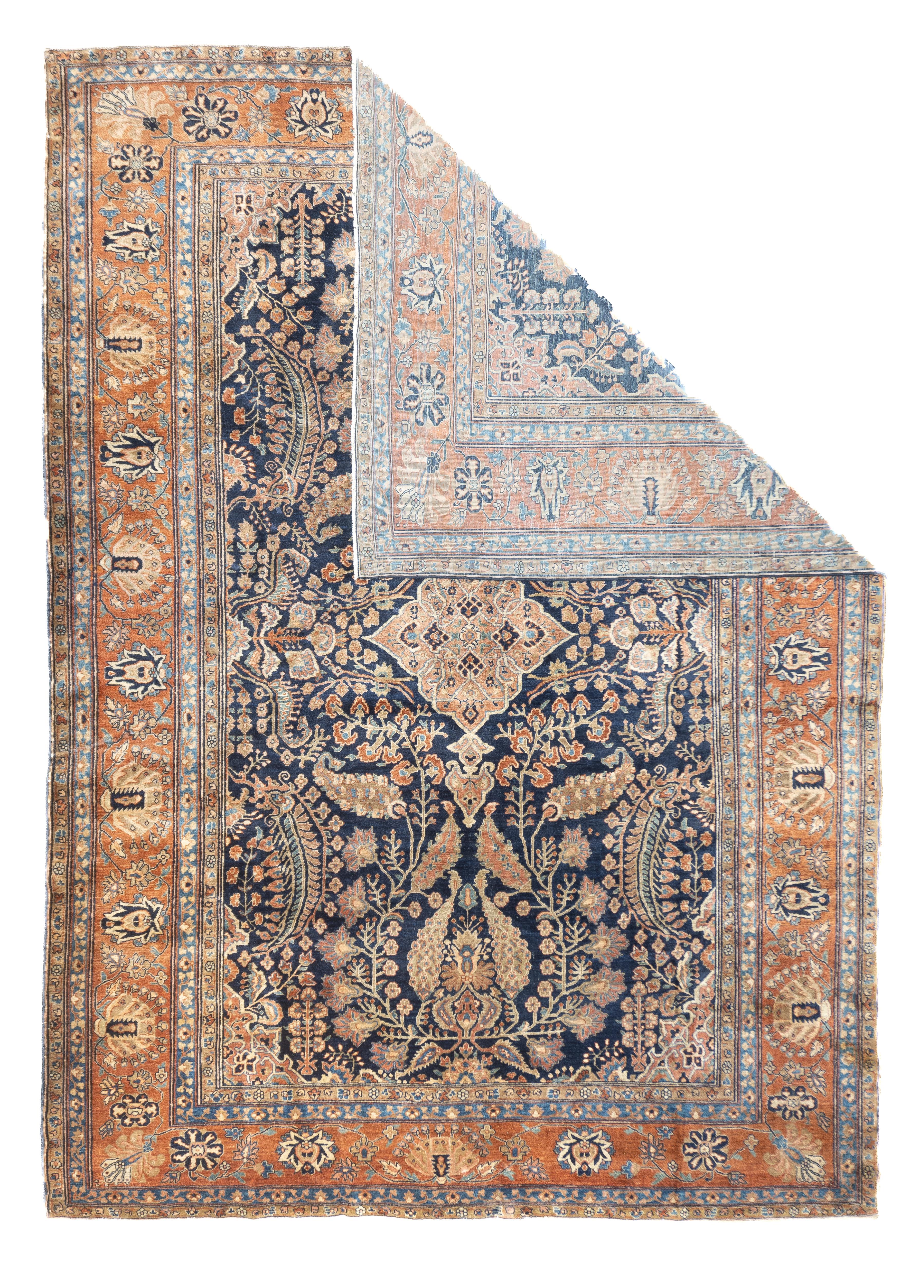 Antiker Farahan Sarouk-Teppich 8'6'' x 11'2''. Die in der Gegend von Arak/Sultanabad zwischen 1880 und 1910 hergestellten Streu- und raumgroßen Stücke mit fester und lederartiger, gut gewebter Textur und in kräftigen Rot-, Marine- und Ecru-Tönen,