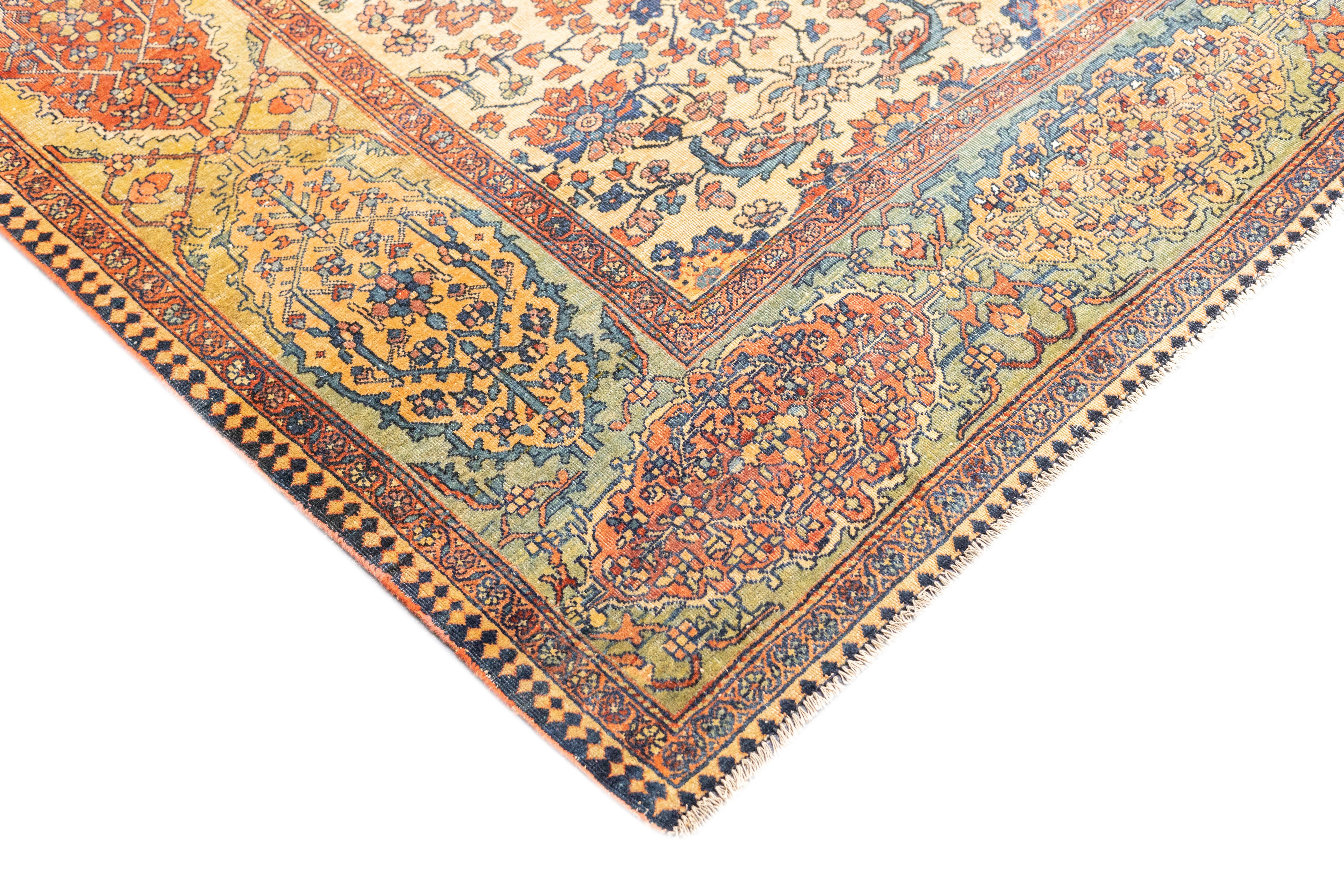 Annodato a mano Tappeto antico Sarouk Farahan 8'7'' x 10'5'' in vendita