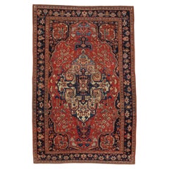 Antiker Farahan Sarouk-Teppich, handgefertigter orientalischer Teppich, Rostrot, Marineblau, sehr fein