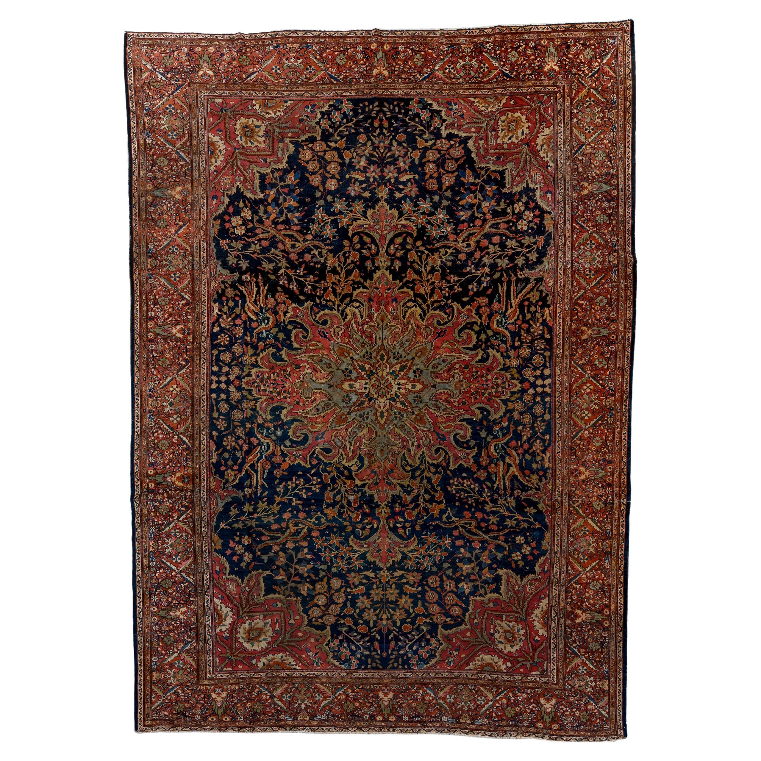 Antique Farahan Sarouk with Navy Field Exceptional Medallion, Circa 1900's