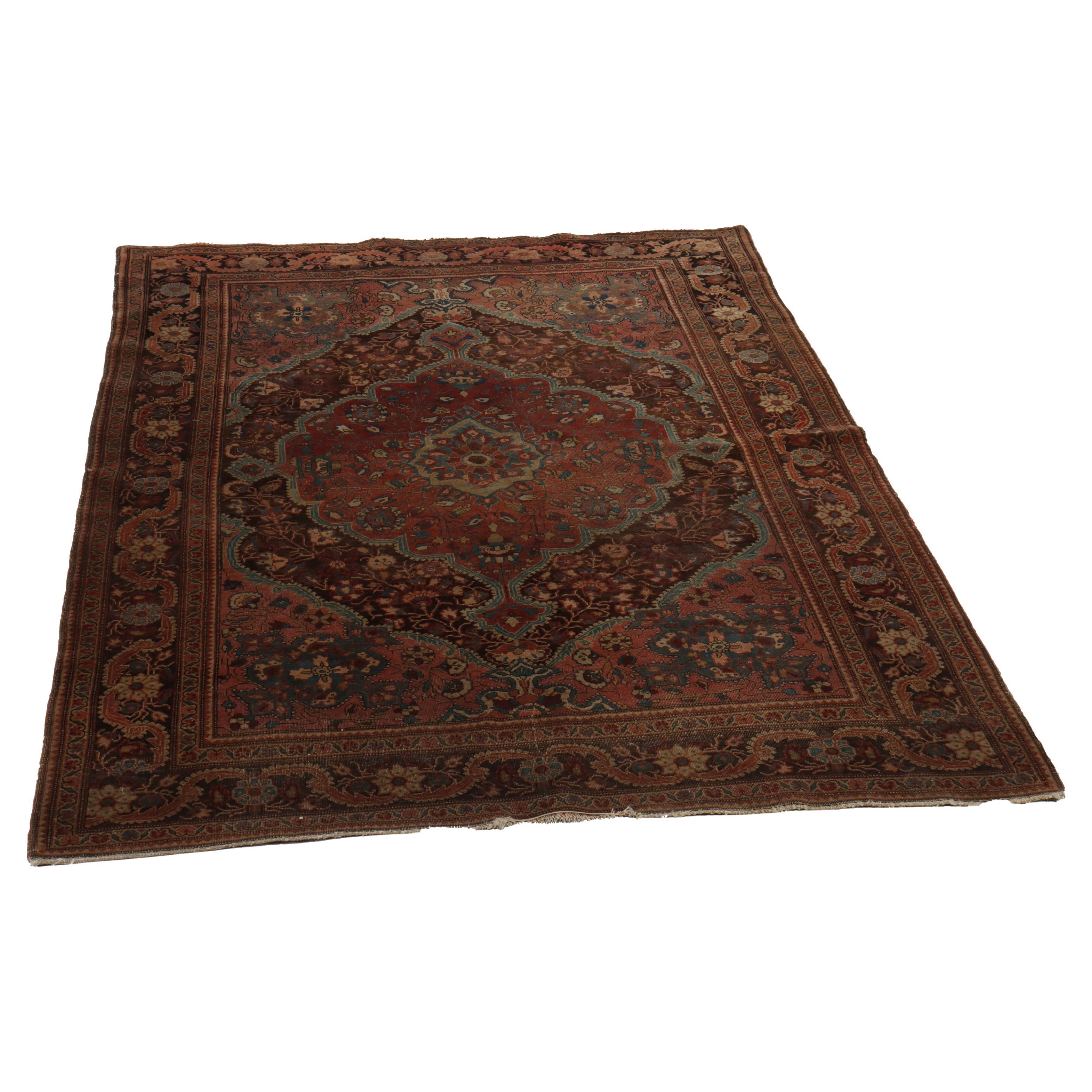 Antike Farahan Sarouk Wolle Bereich Teppich C1920