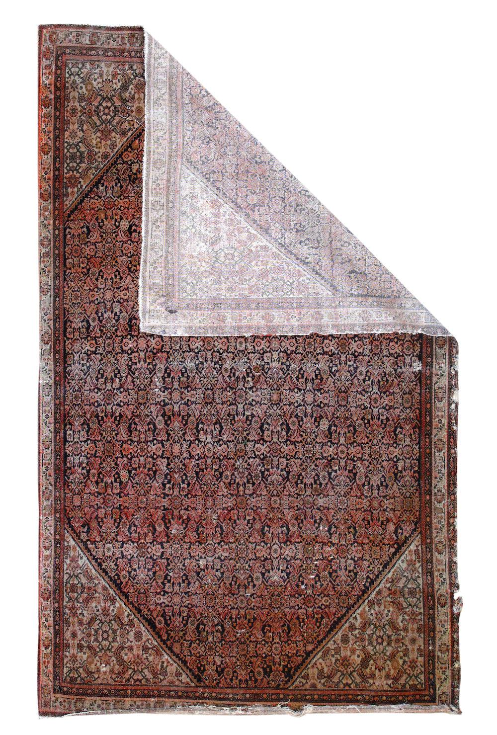 Antique Farahan Saruk Rug 3'11'' x 6'7''. The scatter and room size pieces made in the Arak/Sultanabad area, between 1880 and 1910, with firm and leathery well-woven textures, and strong in red, navy and ecru tones, usually in medallion formats. A