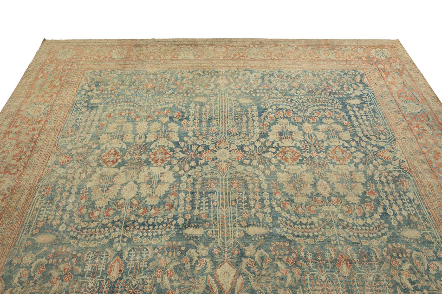 Antiker Farahan (zartes Blau, Elfenbein und Rosa, Vintage, 533cm x 372cm) (Handgeknüpft) im Angebot