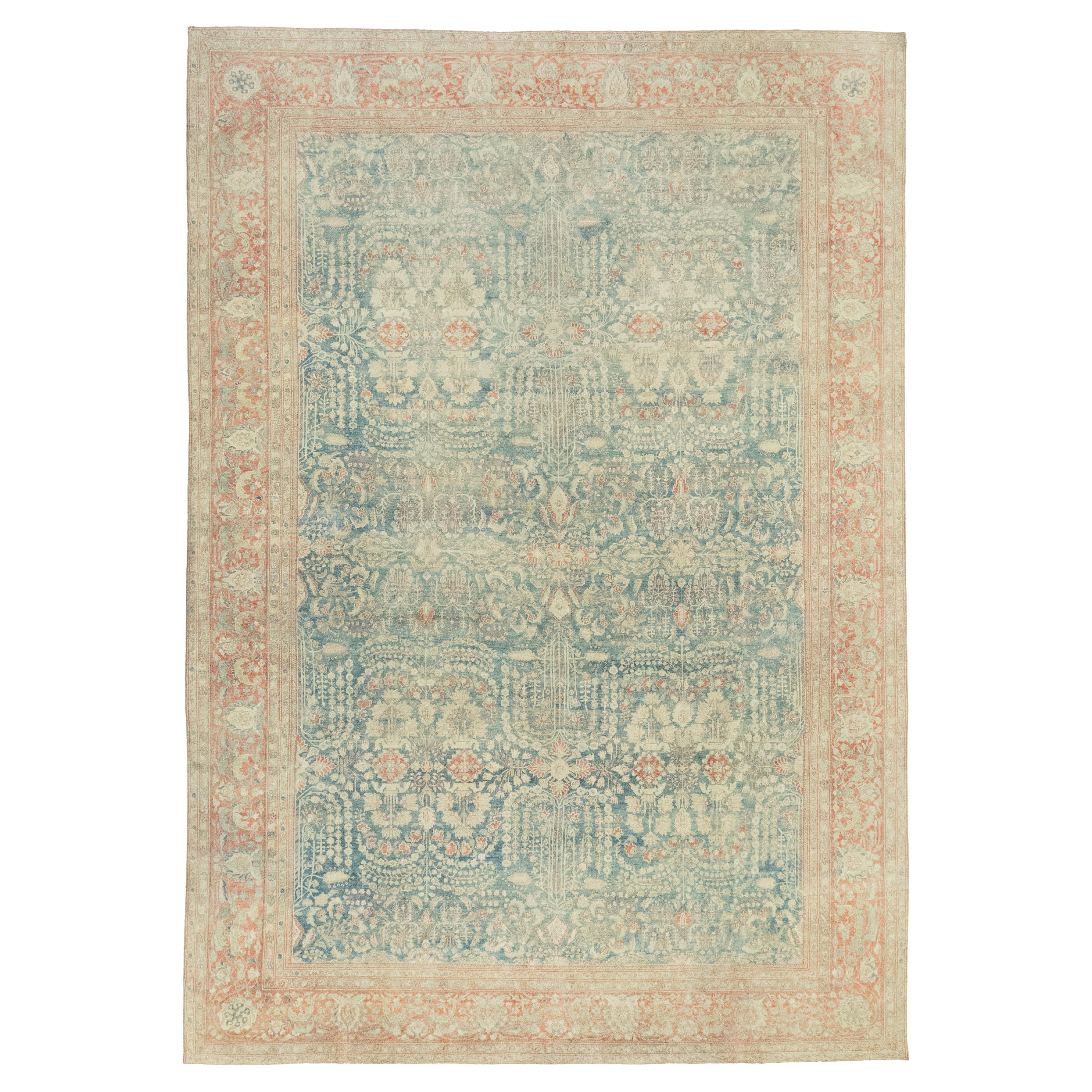 Antiker Farahan (zartes Blau, Elfenbein und Rosa, Vintage, 533cm x 372cm) im Angebot
