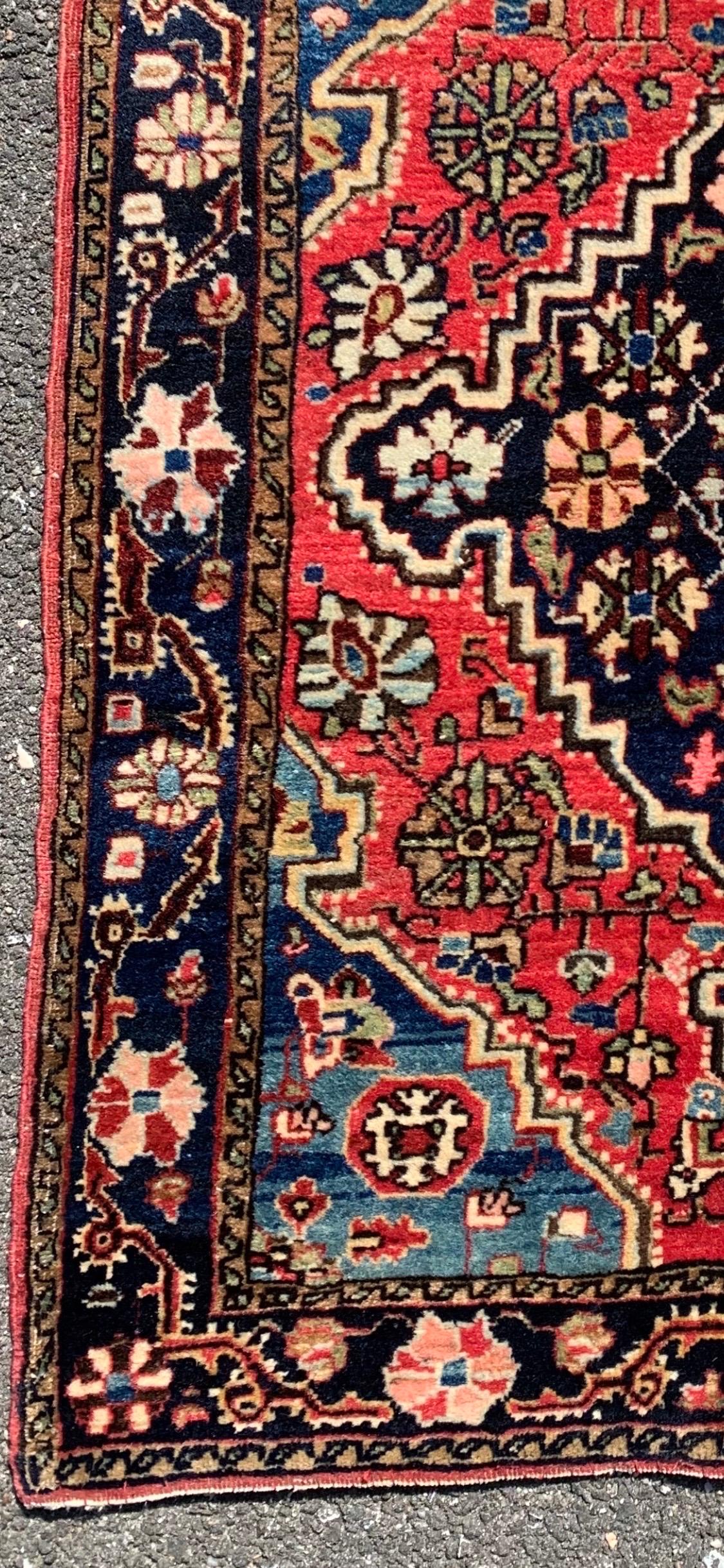Hand-Knotted Antique Fararhan Sarouk Small Mini Persian Rug c. 1930s For Sale
