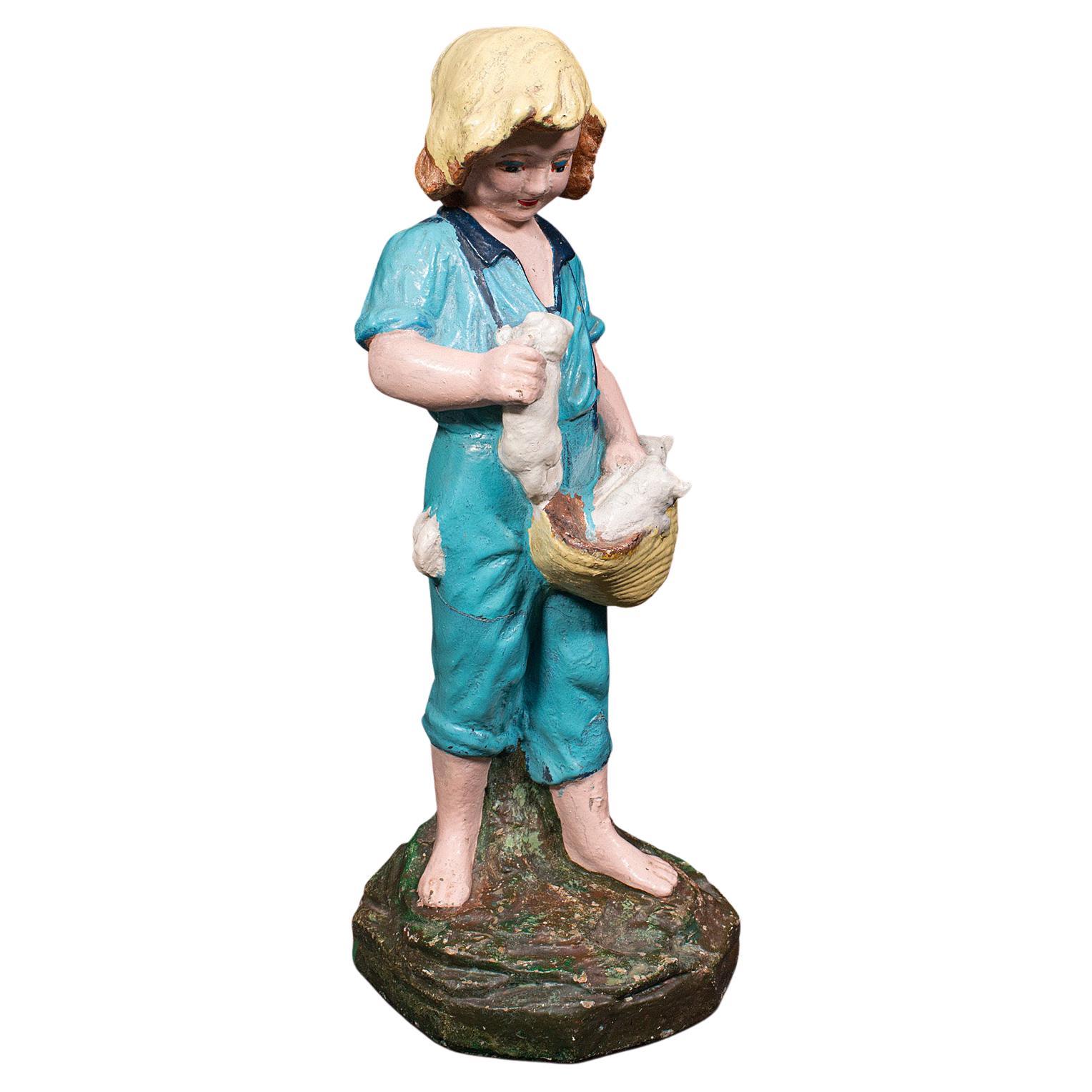 Antique Farm Girl Figure, French, Decorative Statue, Provincial, Late Victorian For Sale