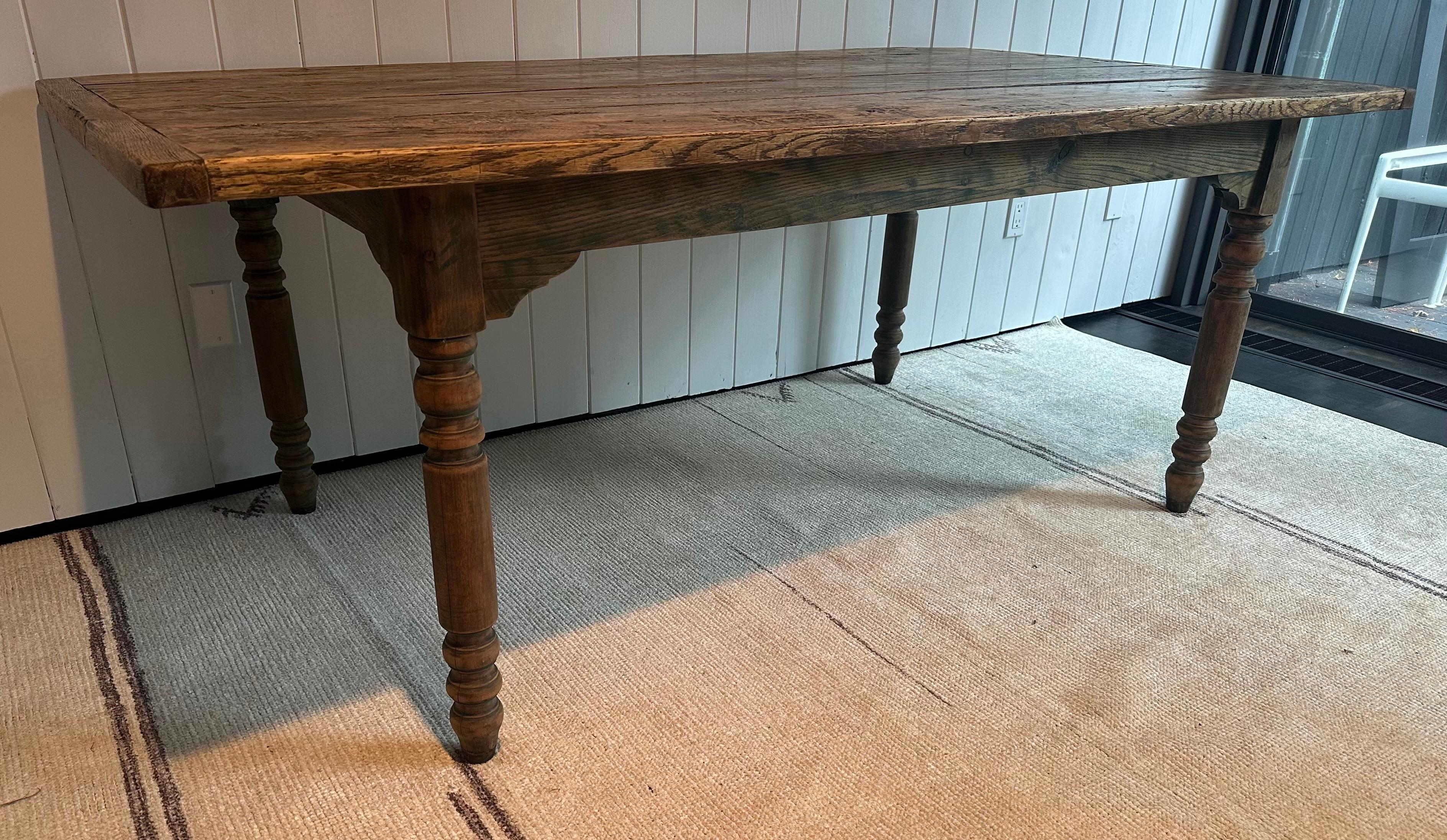 Hand-Crafted Antique Farm House Dining Harvest Table For Sale
