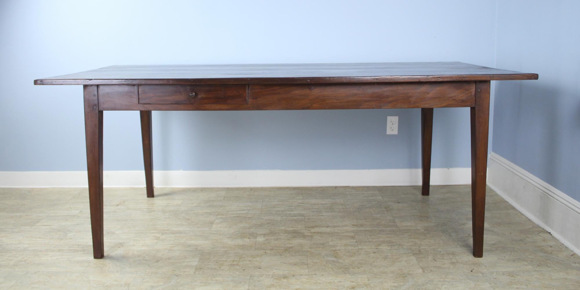 French Antique Farm Table with Pine Top, Oak Base and Decorative Edge