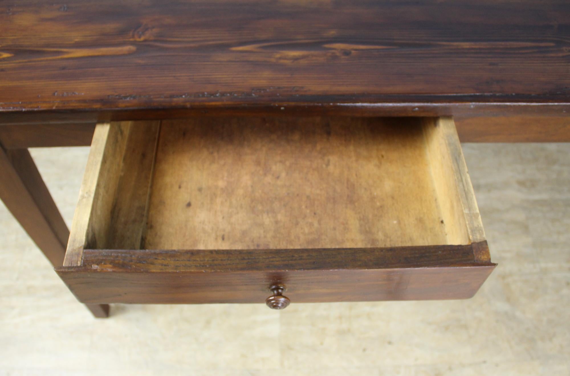 Antique Farm Table with Pine Top, Oak Base and Decorative Edge 3
