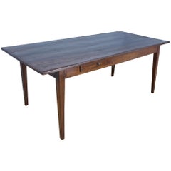 Antique Farm Table with Pine Top, Oak Base and Decorative Edge
