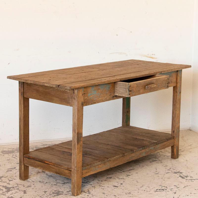 Antique Farm Work Table with Shelf In Good Condition In Round Top, TX