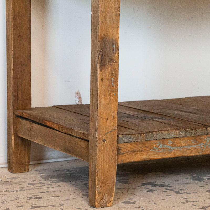 19th Century Antique Farm Work Table with Shelf