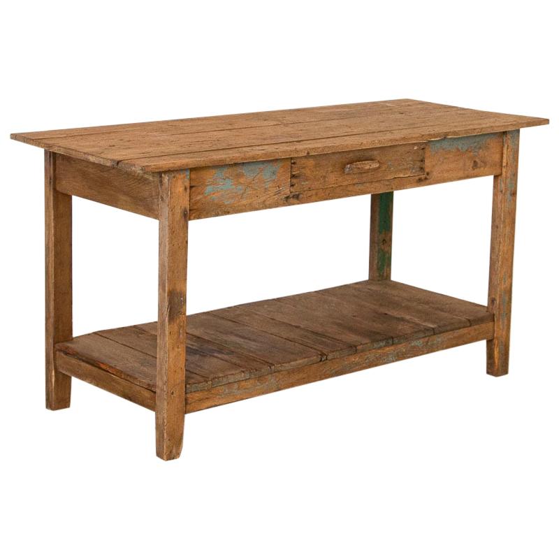 Antique Farm Work Table with Shelf