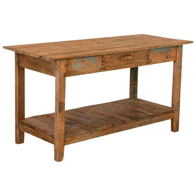 Antique Farm Work Table with Shelf at 1stDibs
