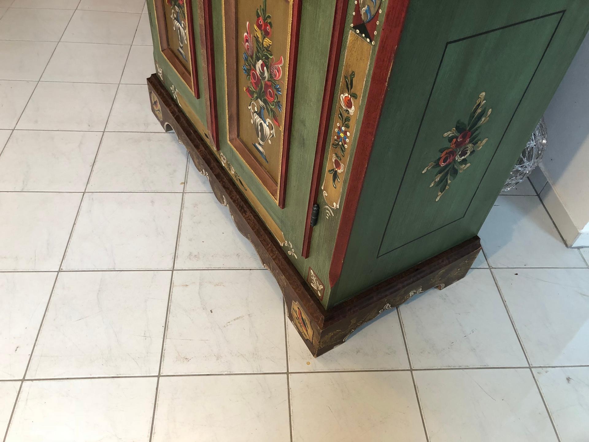 Austrian Antique Farmers Cabinet or Wardrobe with Beautiful Painting Works