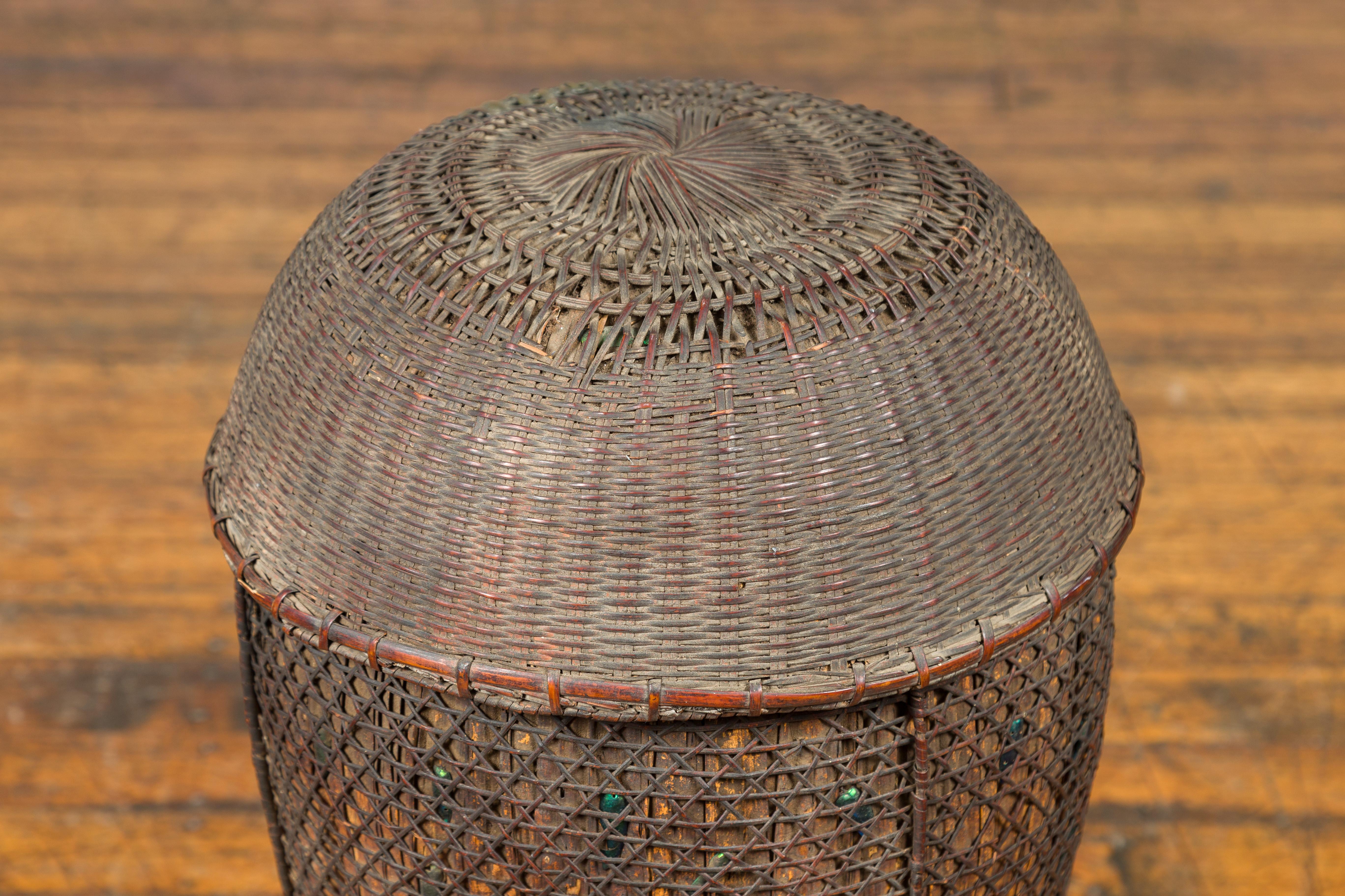 Philippine Antique Farmer's Grain Basket with Iridescent Motifs and Weathered Appearance For Sale