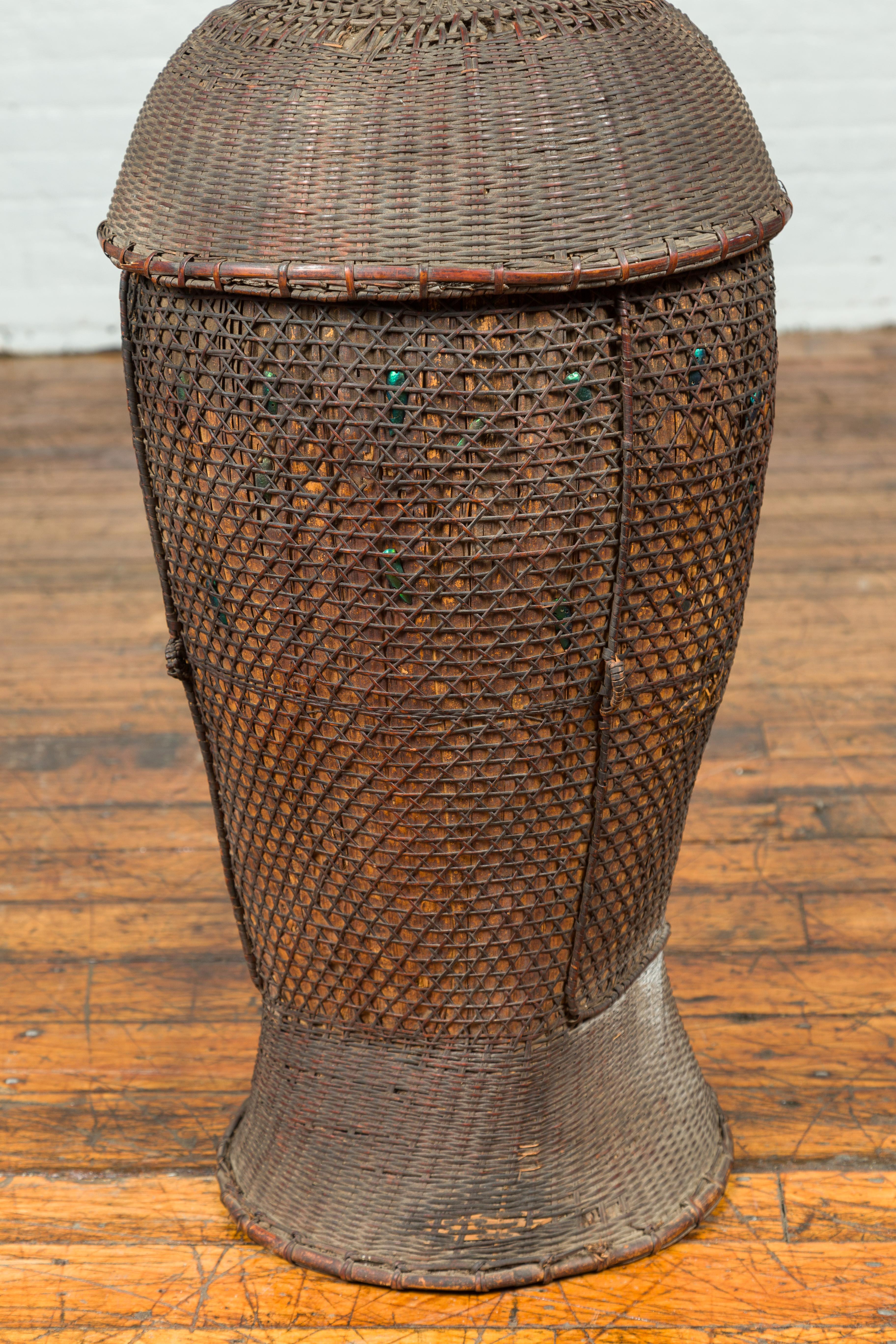 Antique Farmer's Grain Basket with Iridescent Motifs and Weathered Appearance In Good Condition For Sale In Yonkers, NY