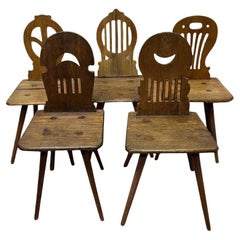 Antique farmhouse chairs  German around 1800  oak  5 individual backrests