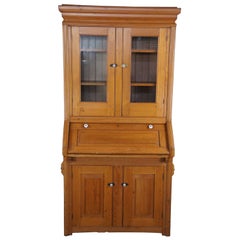Antique Farmhouse Country Pine Secretary Writing Desk Bookcase Kitchen Cupboard