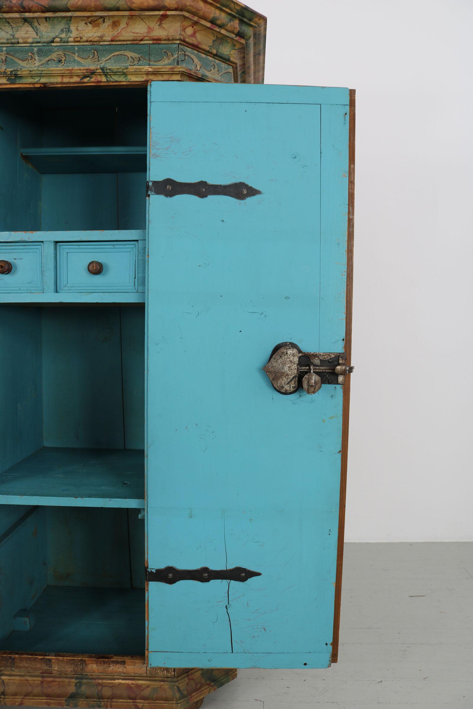 Antique farmhouse cupboard with painted body, late 19th century 2