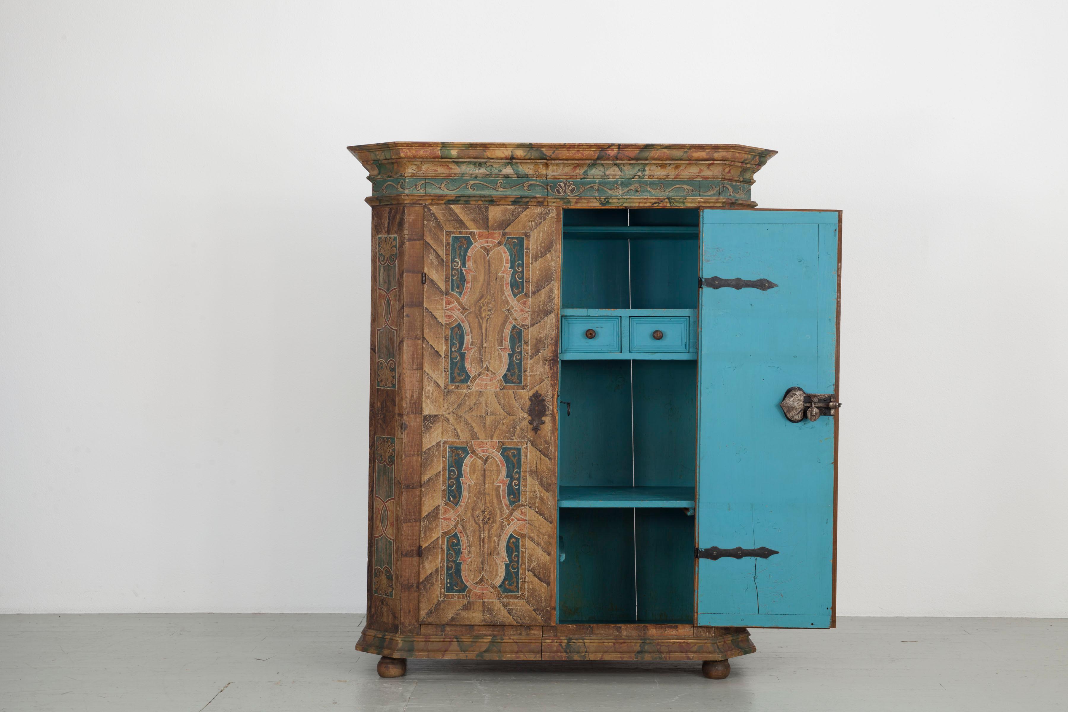 Mid-Century Modern Antique farmhouse cupboard with painted body, late 19th century For Sale