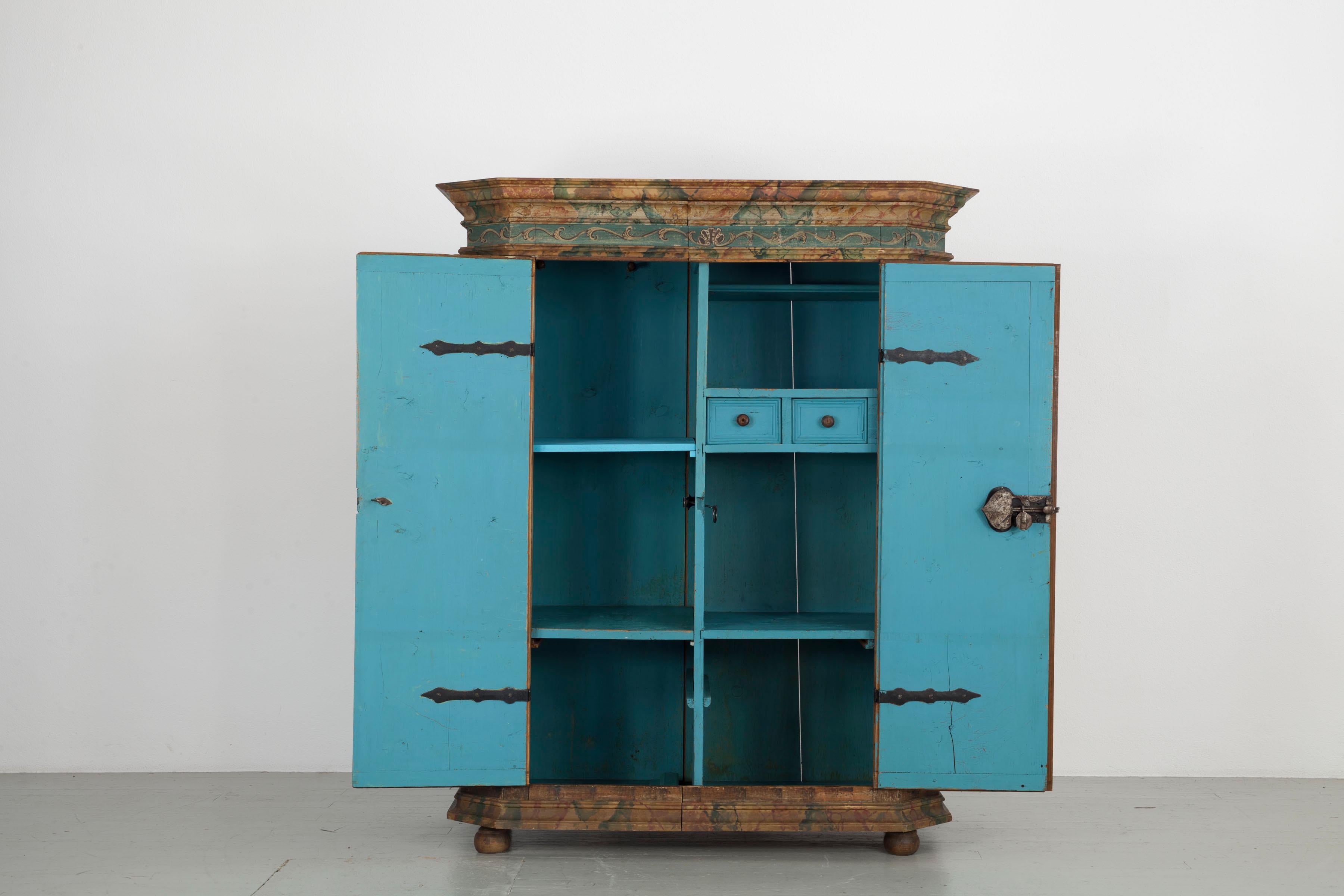 Austrian Antique farmhouse cupboard with painted body, late 19th century For Sale