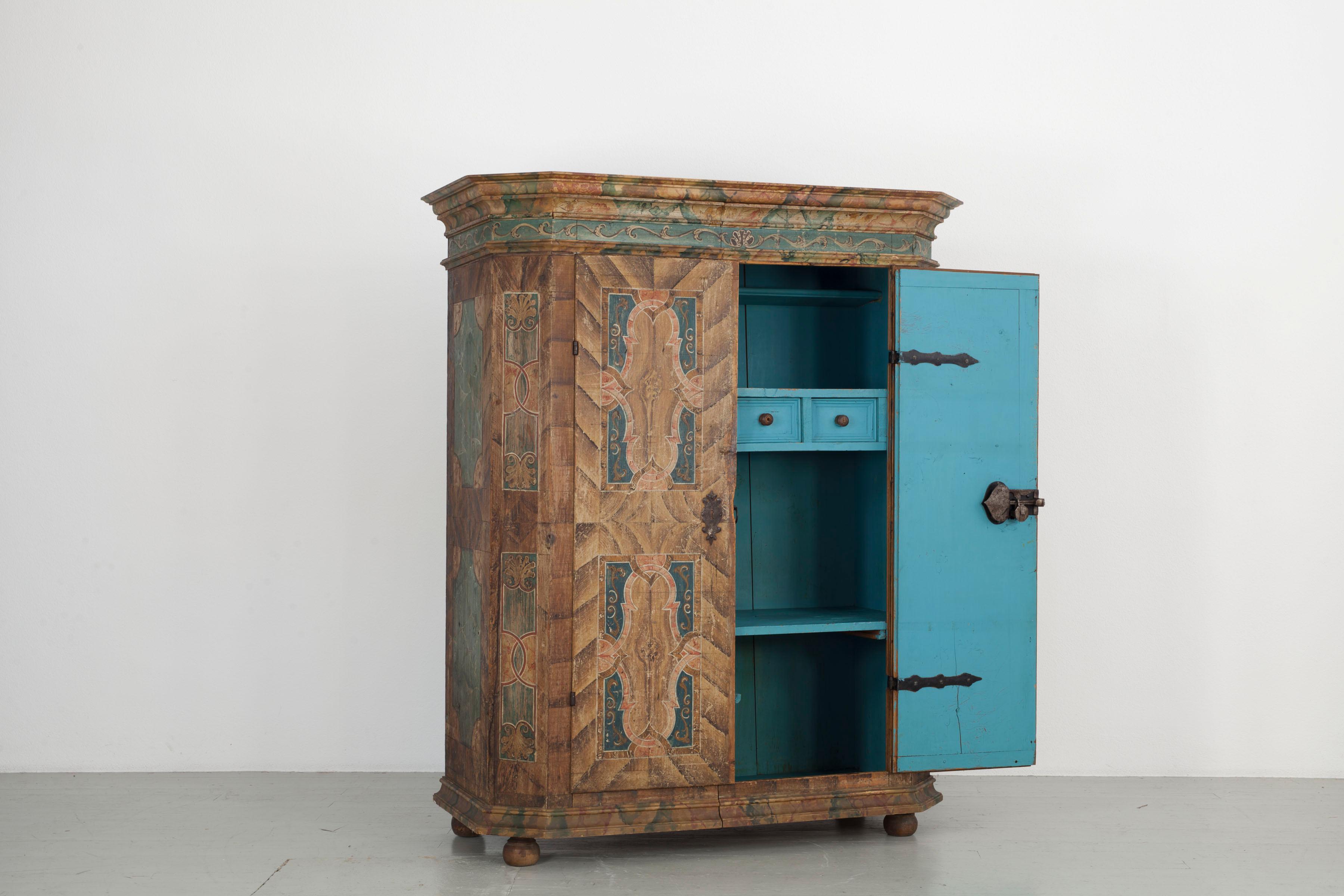 Painted Antique farmhouse cupboard with painted body, late 19th century