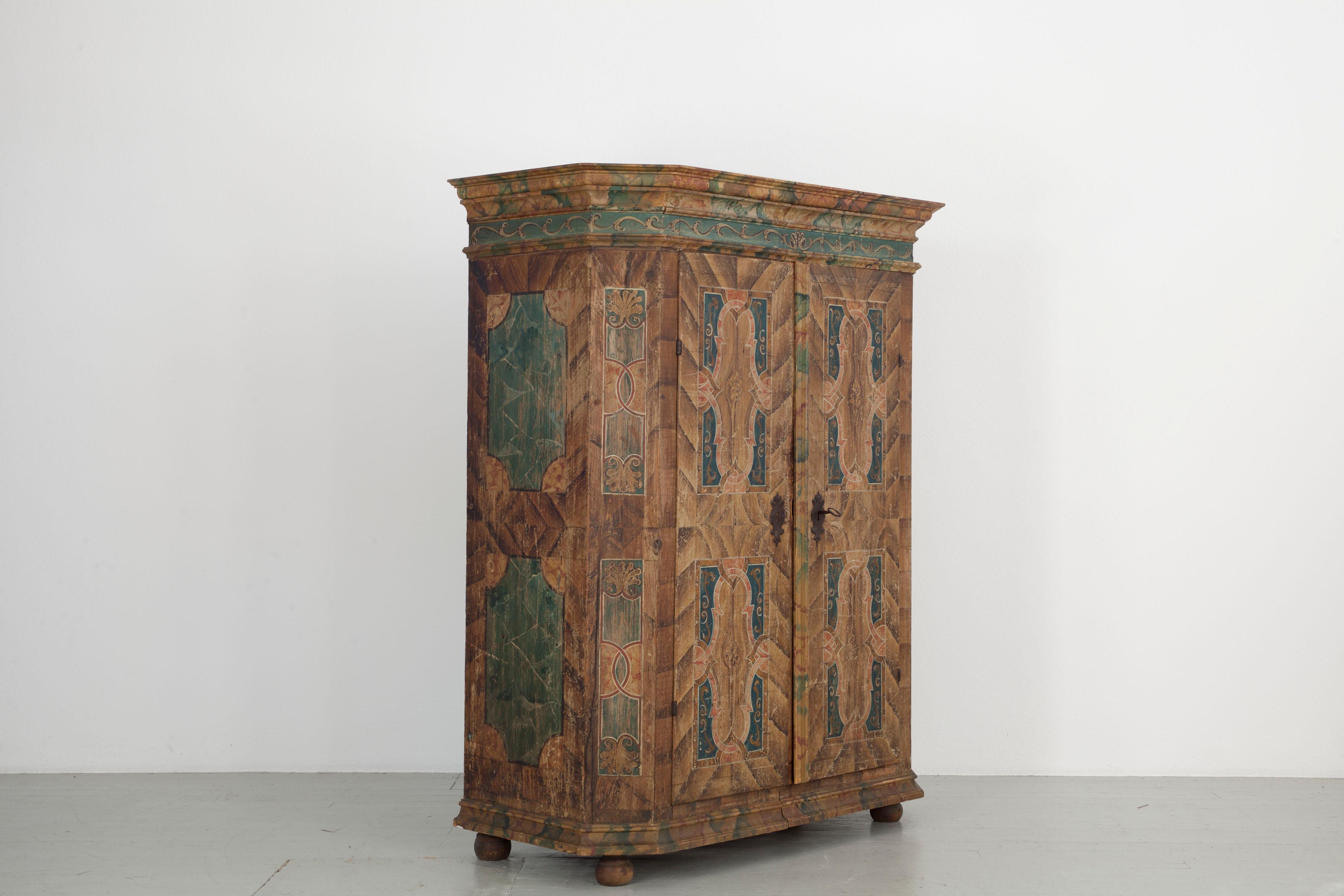19th Century Antique farmhouse cupboard with painted body, late 19th century For Sale