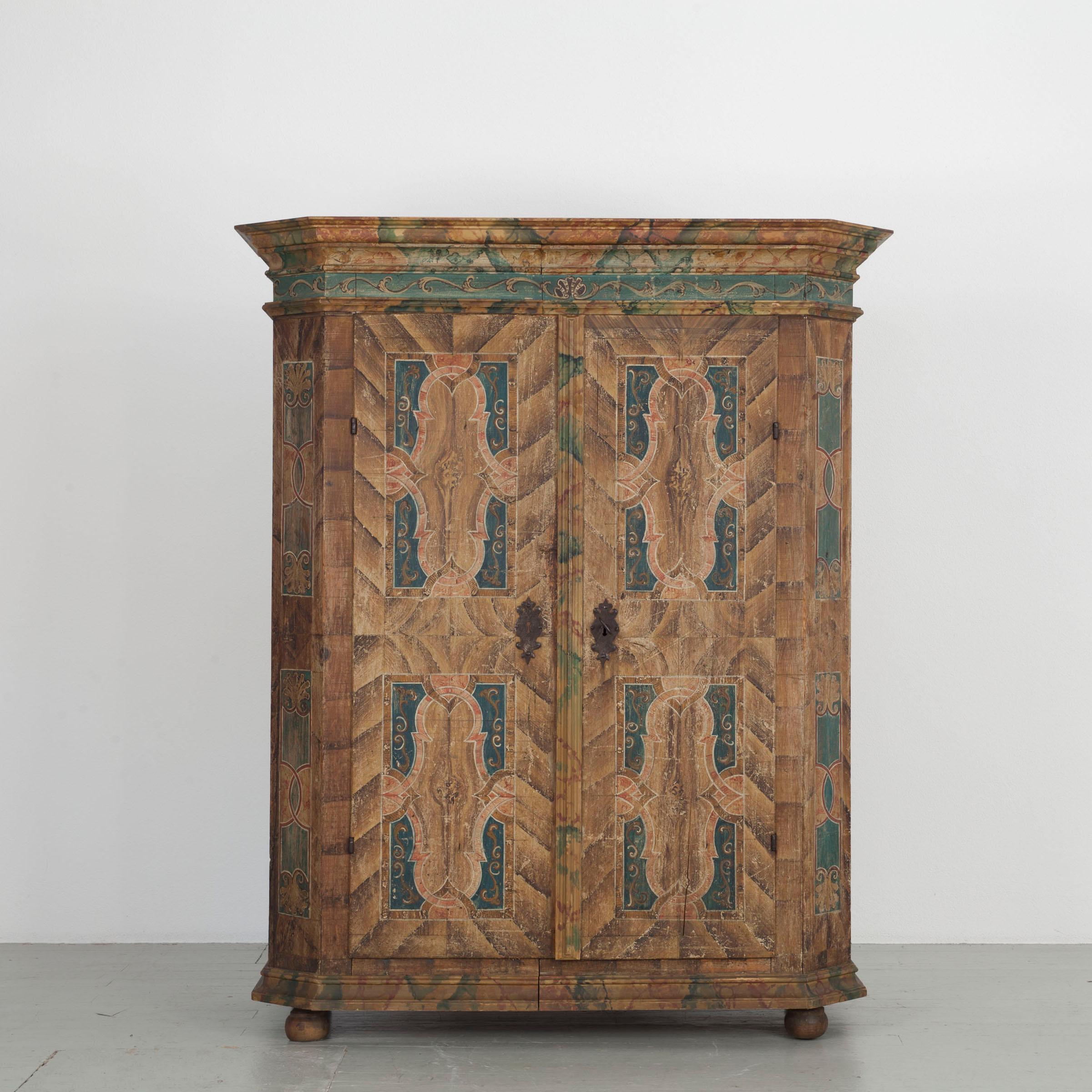 Antique farmhouse cupboard with painted body, late 19th century 1