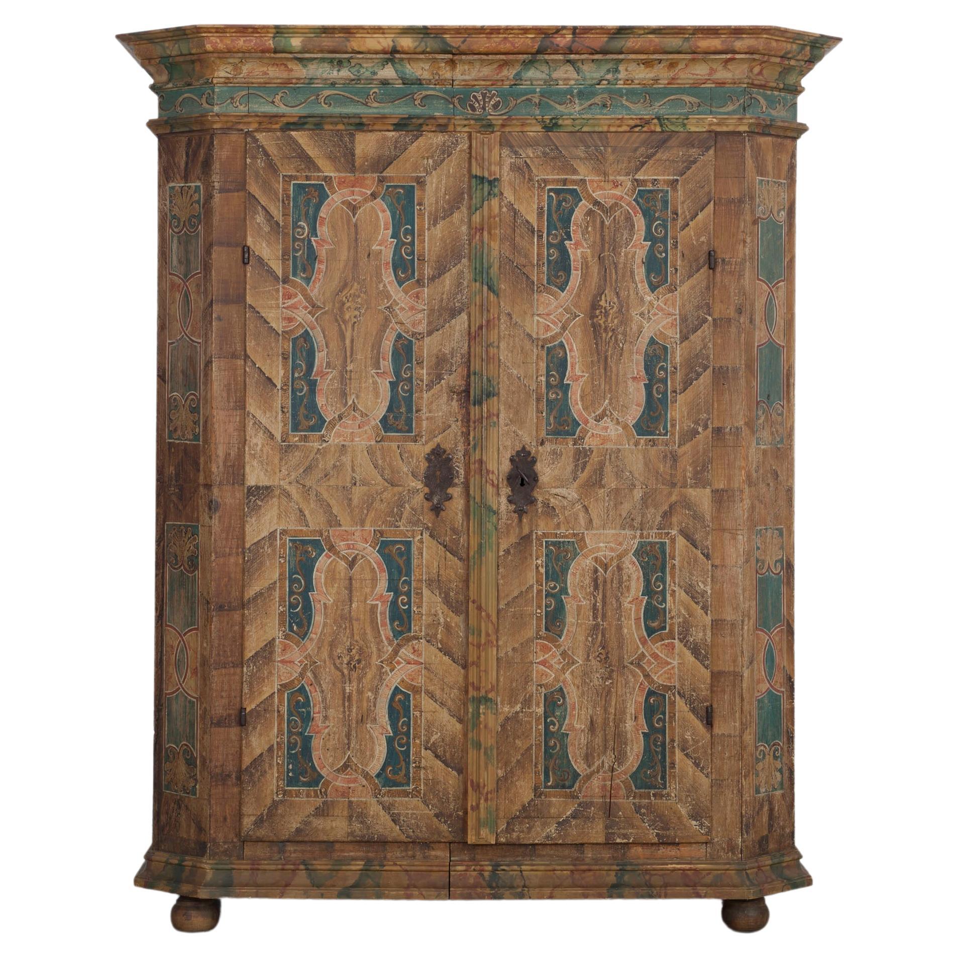 Antique farmhouse cupboard with painted body, late 19th century