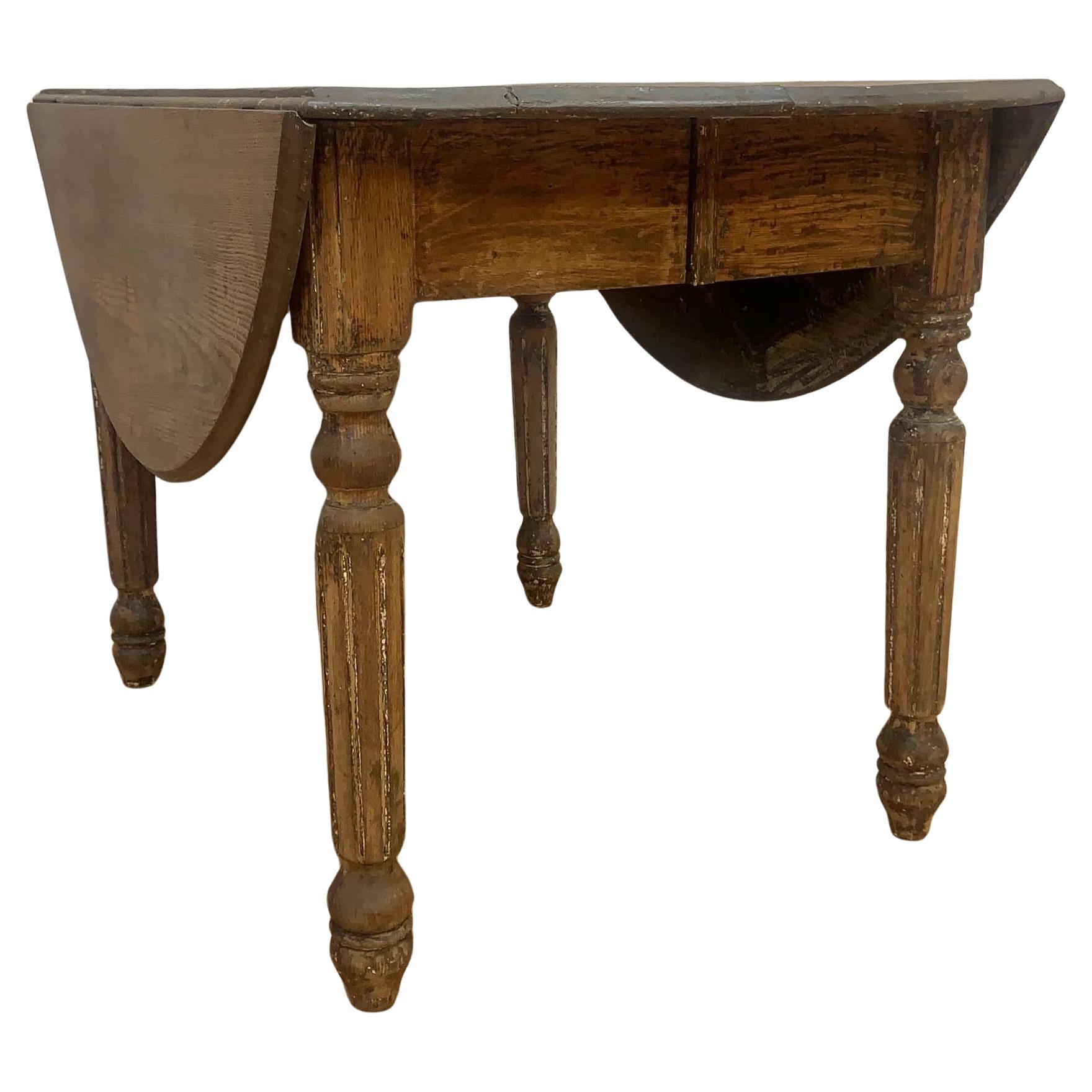 Antique Farmhouse Drop-Leaf Turned Leg Table For Sale