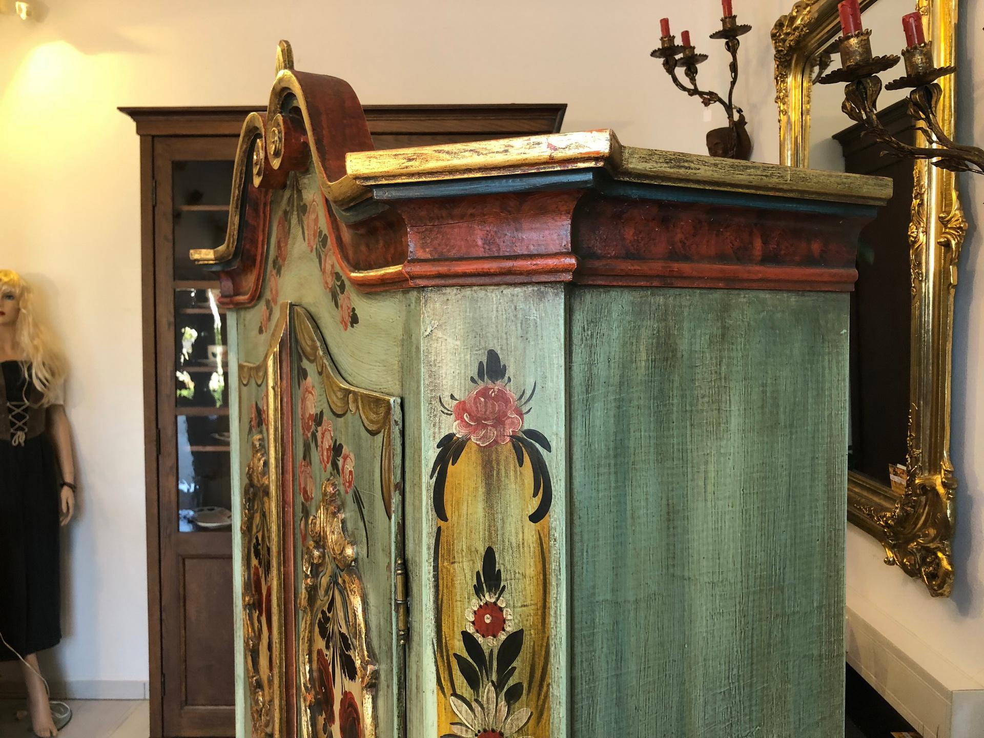 Hand-Crafted Antique Farmhouse Folk Art Cabinet in Baroque Style