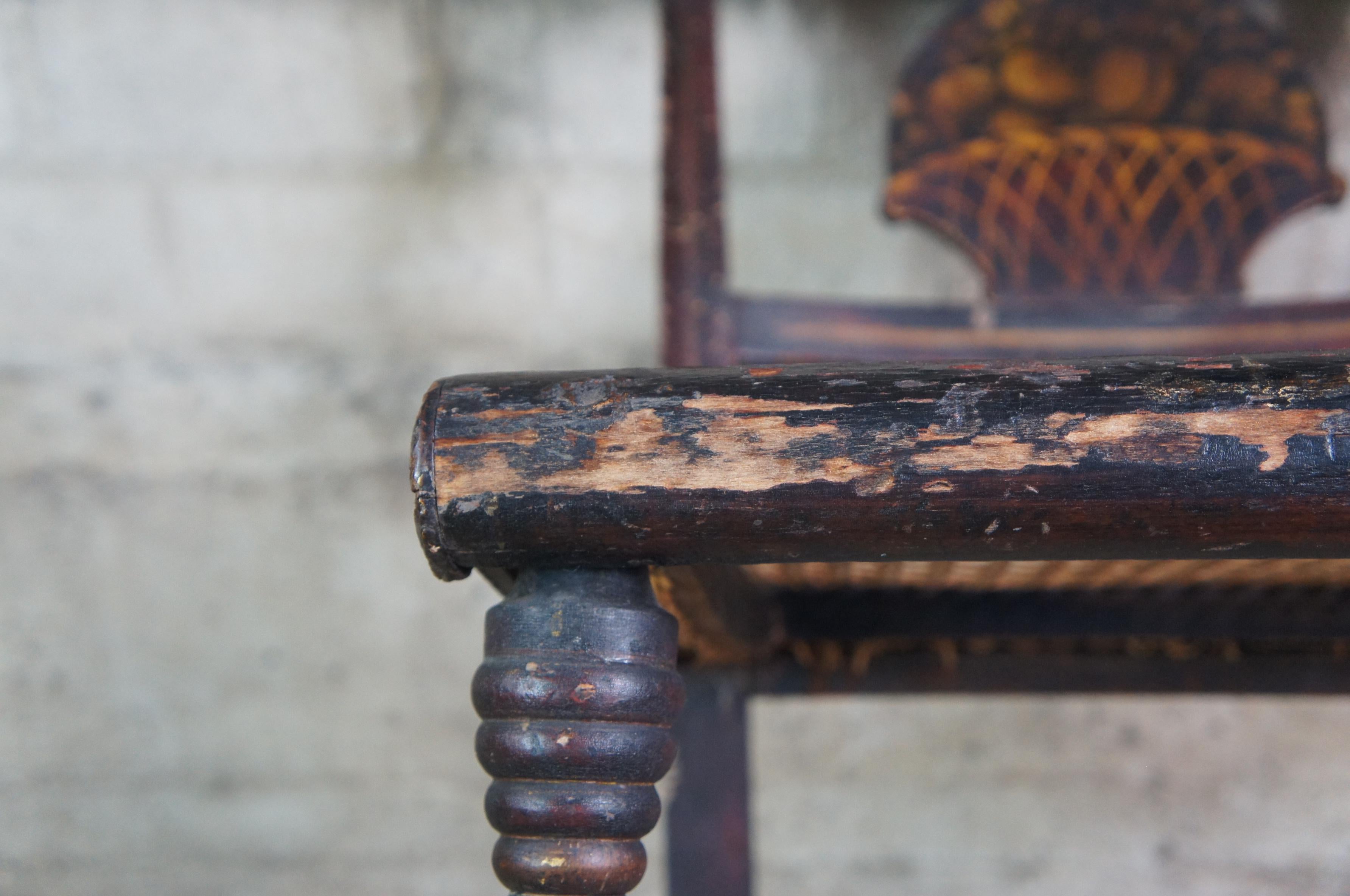 Antique Farmhouse Fruit Basket Stenciled Caned Side Dining Chair Hitchcock 3