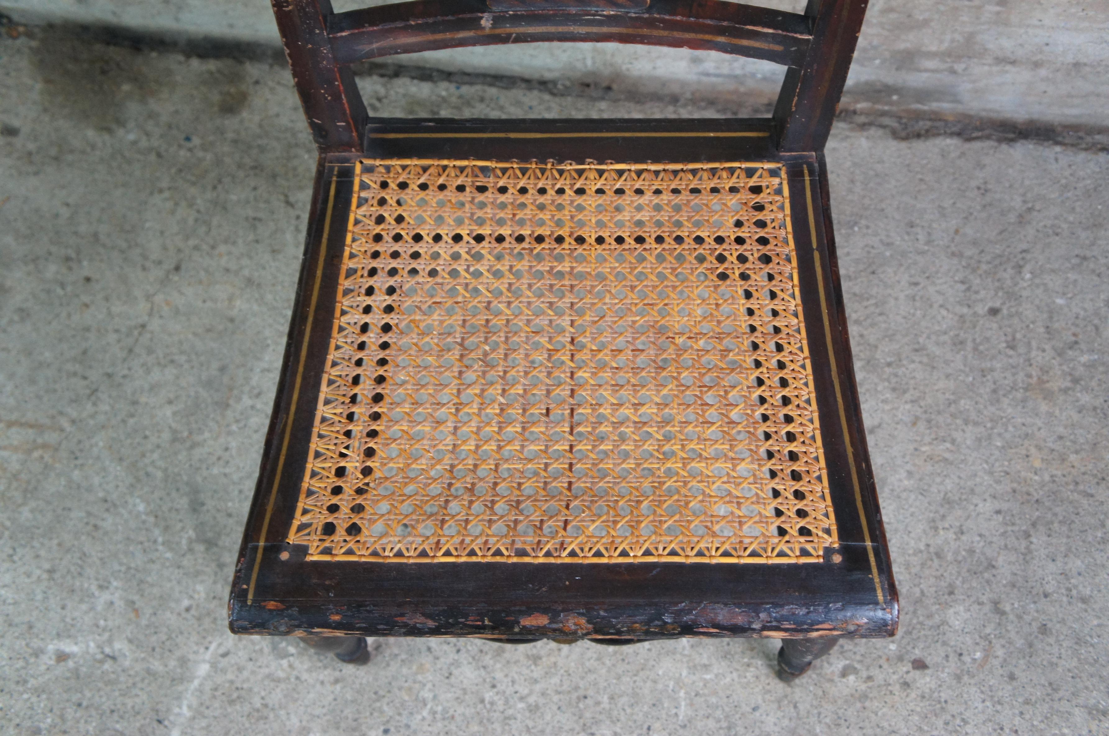 19th Century Antique Farmhouse Fruit Basket Stenciled Caned Side Dining Chair Hitchcock