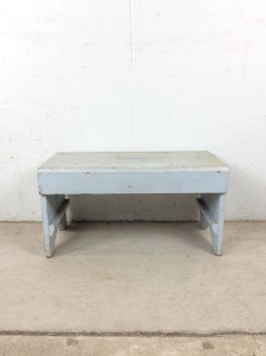 Antique Farmhouse Gray Painted Bench Footstool
