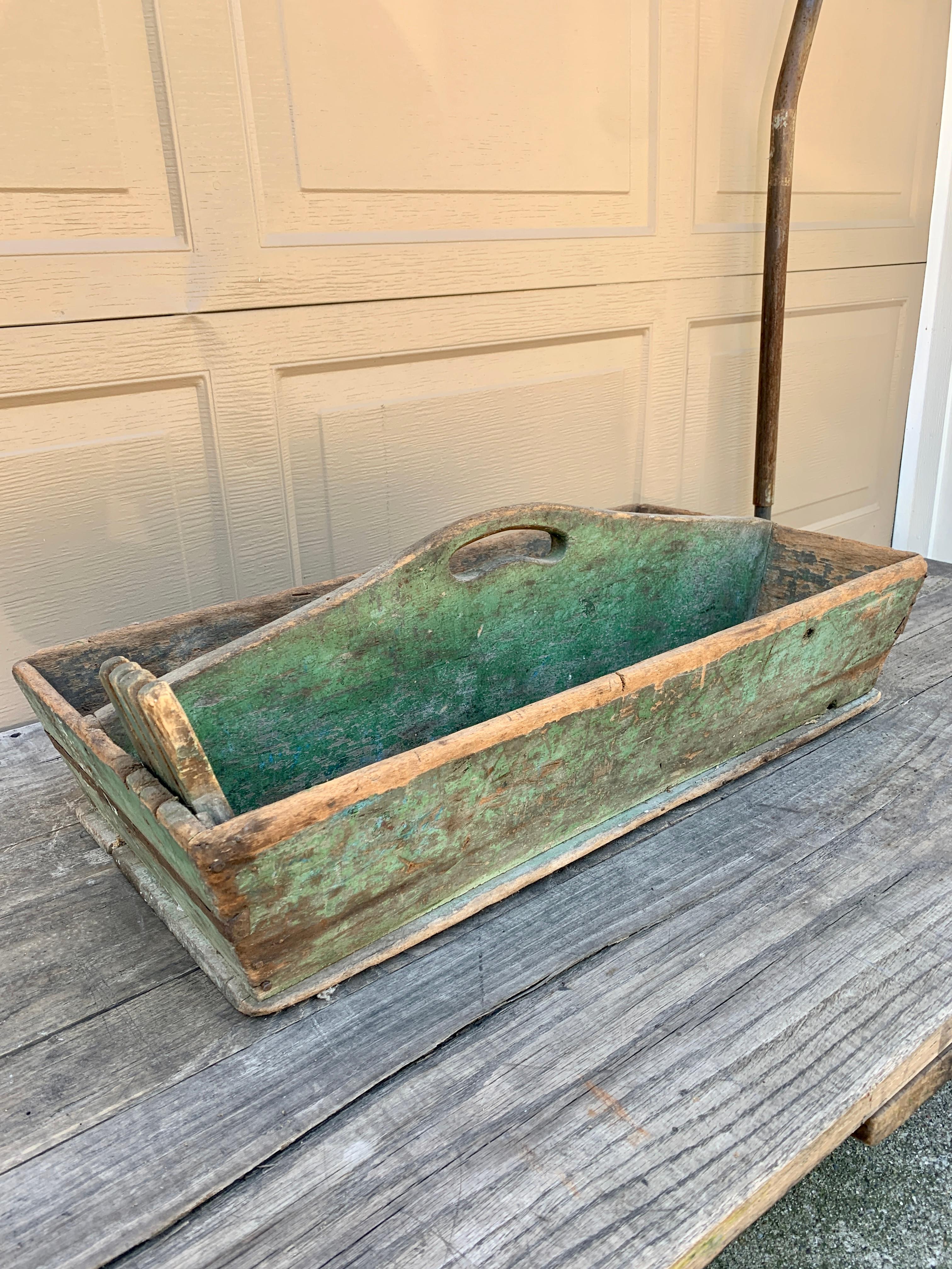 American Antique Farmhouse Green Wooden Trug For Sale