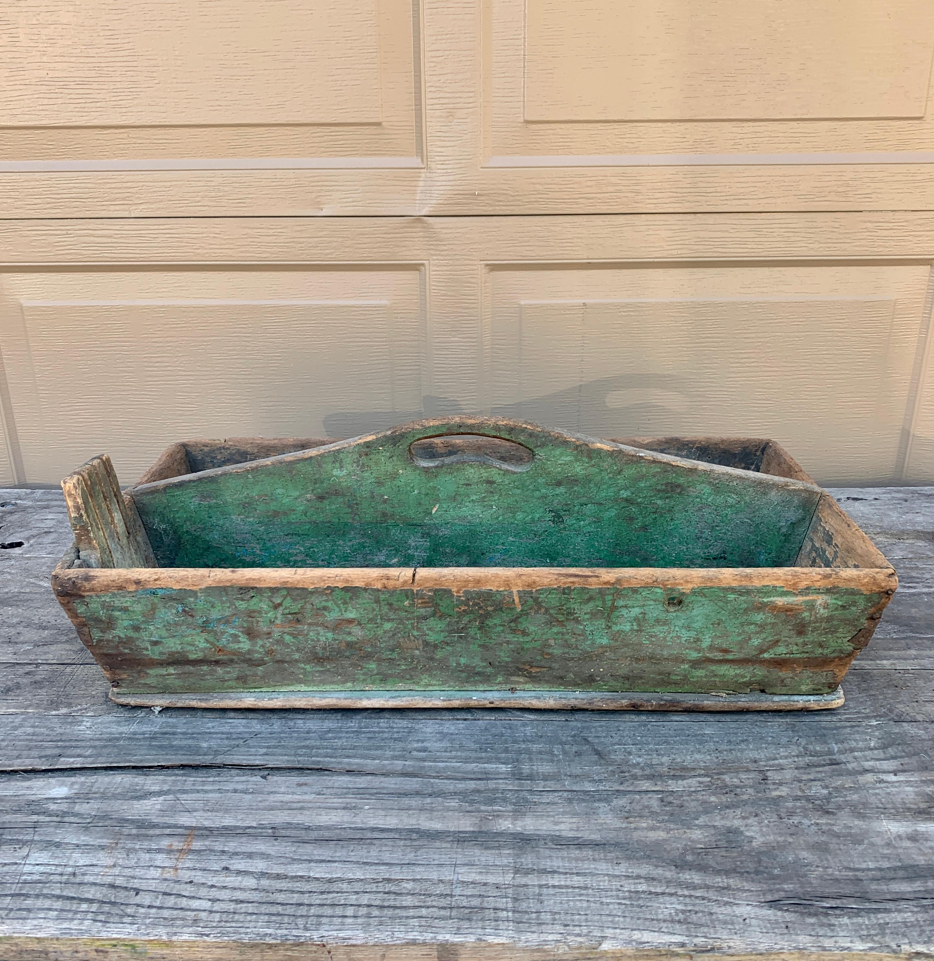 20th Century Antique Farmhouse Green Wooden Trug For Sale