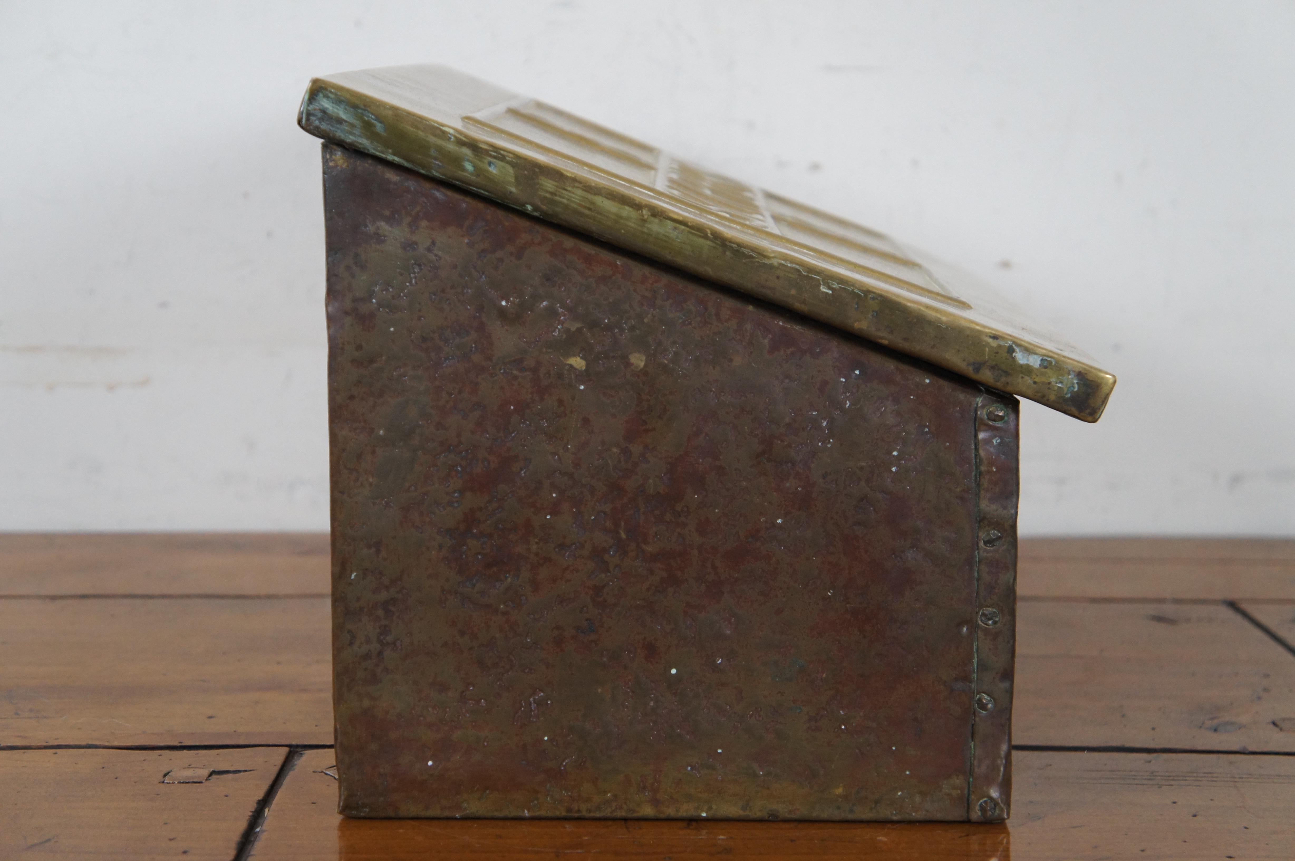 19th Century Antique Farmhouse Pine Hammered Brass Fireside Slippers Warming Box 15