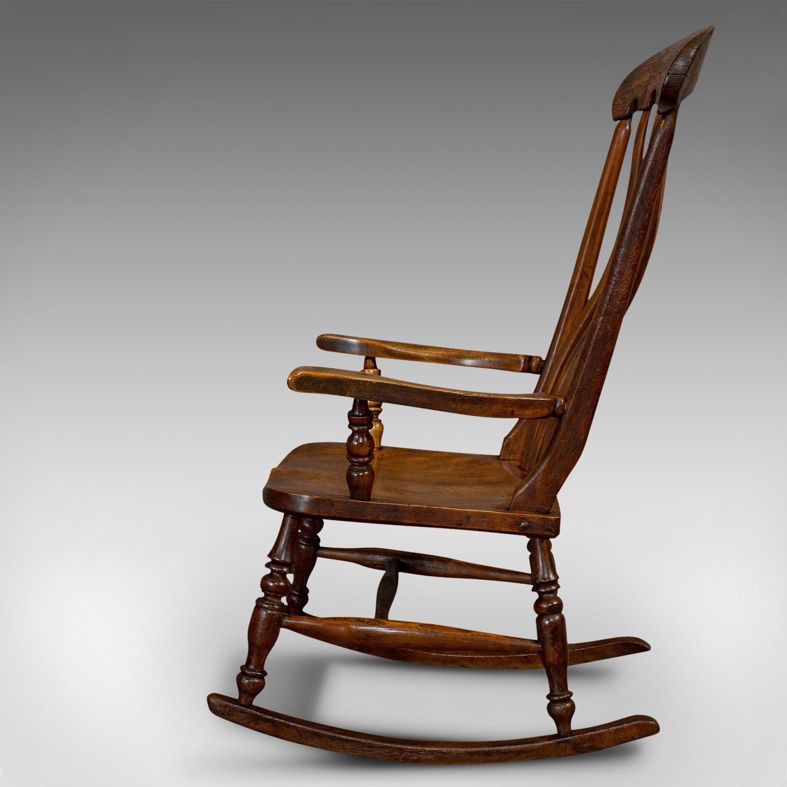 Antique Farmhouse Rocking Chair, English, Elm, Beech, Seat, Victorian circa 1900 1