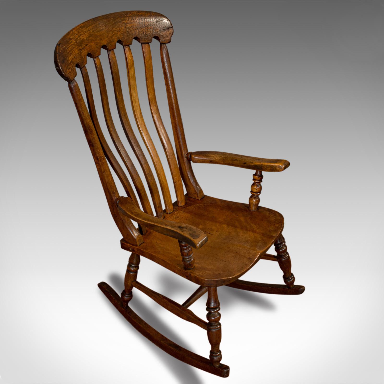 Antique Farmhouse Rocking Chair, English, Elm, Beech, Seat, Victorian circa 1900 3
