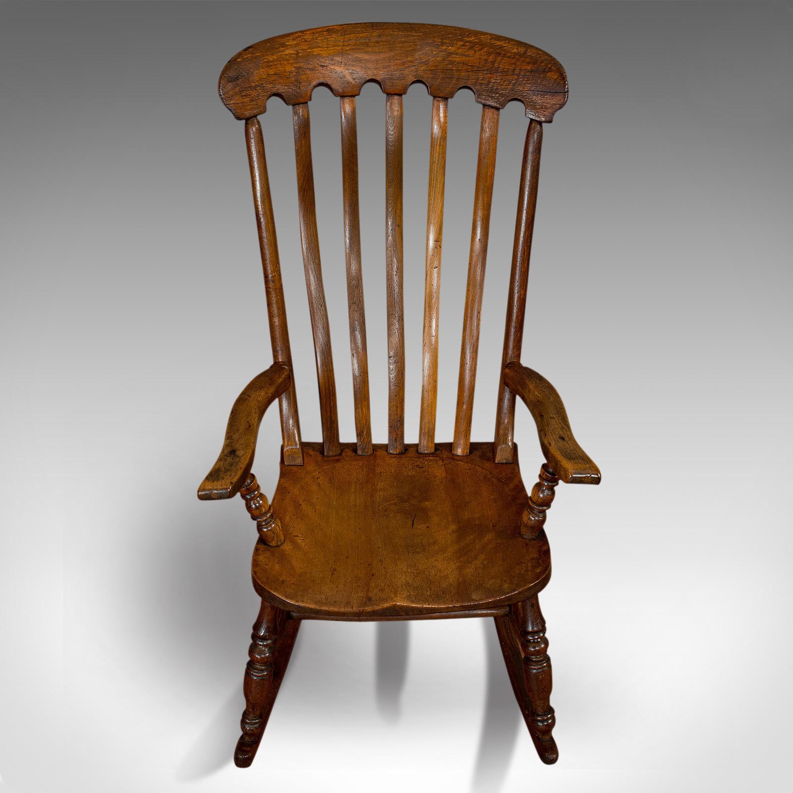 Antique Farmhouse Rocking Chair, English, Elm, Beech, Seat, Victorian circa 1900 4