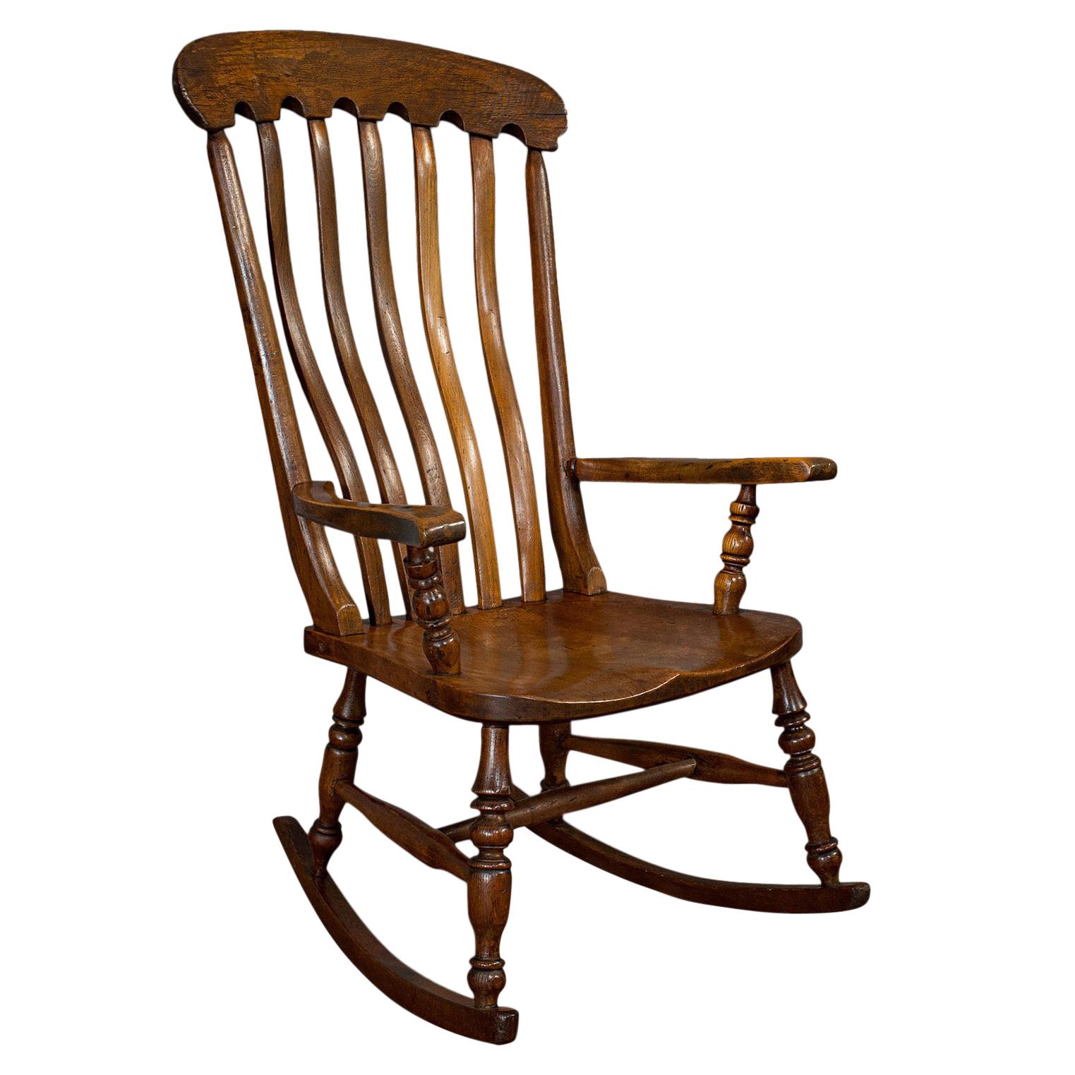 Antique Farmhouse Rocking Chair, English, Elm, Beech, Seat, Victorian circa 1900