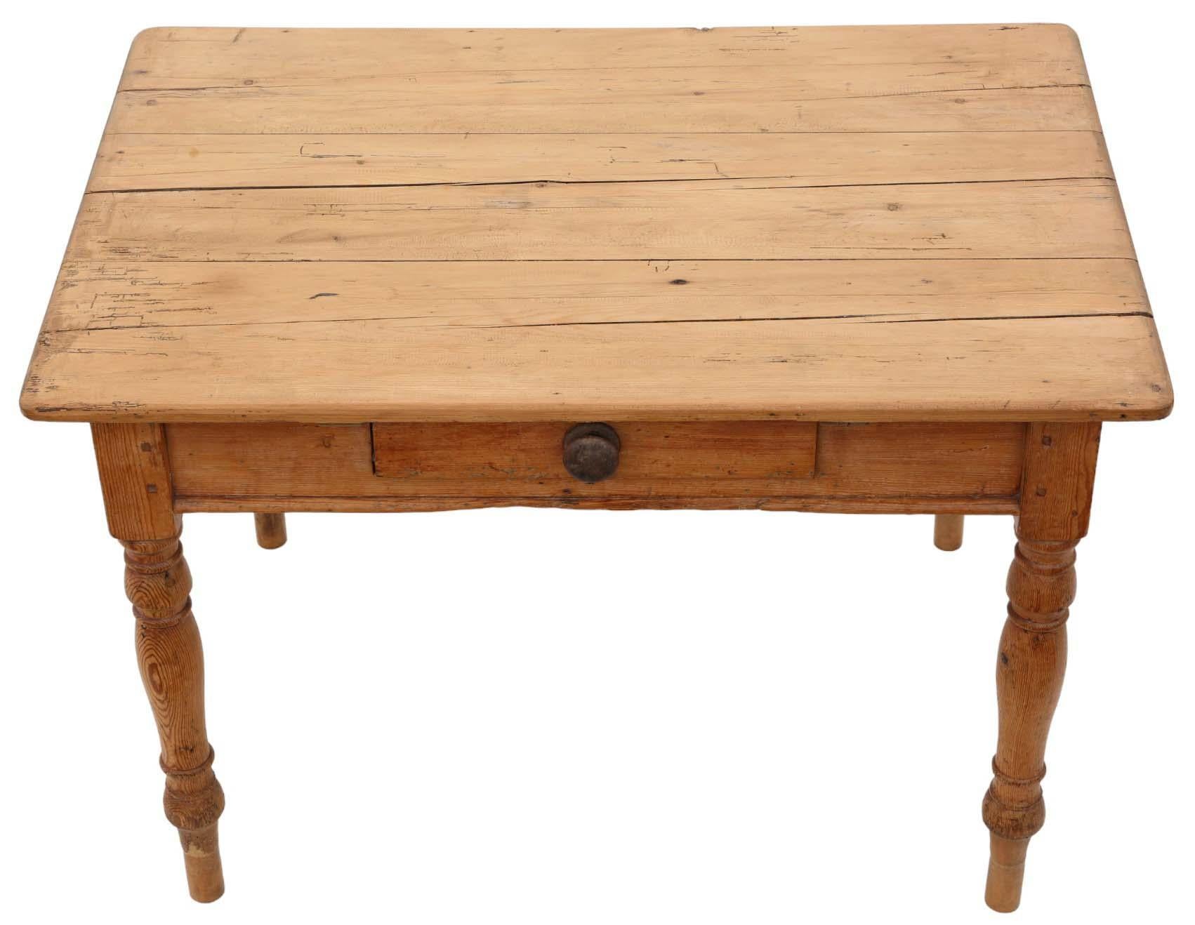 Antique farmhouse scrub top kitchen dining table with drawer 19th Century In Good Condition In Wisbech, Cambridgeshire