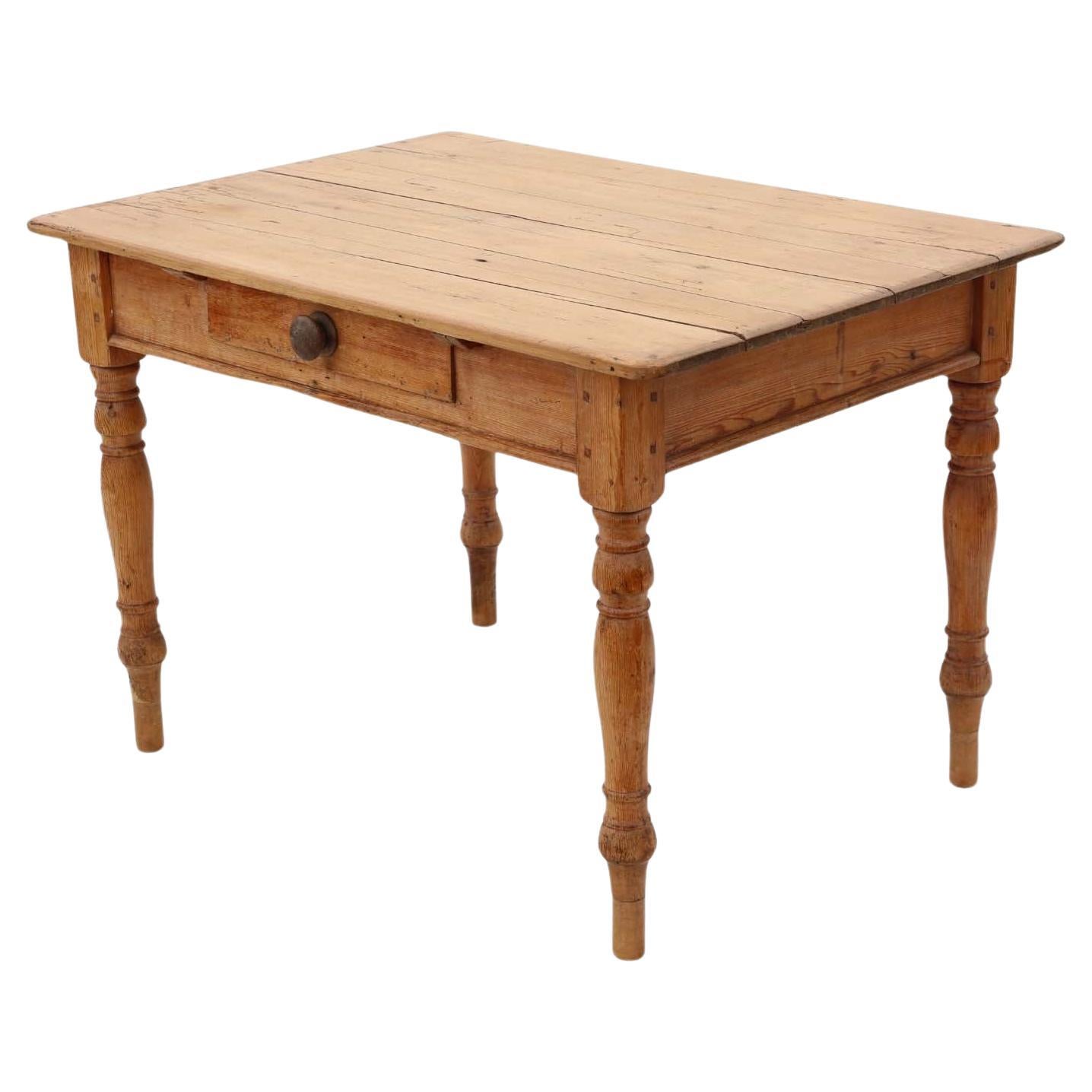 Antique farmhouse scrub top kitchen dining table with drawer 19th Century For Sale