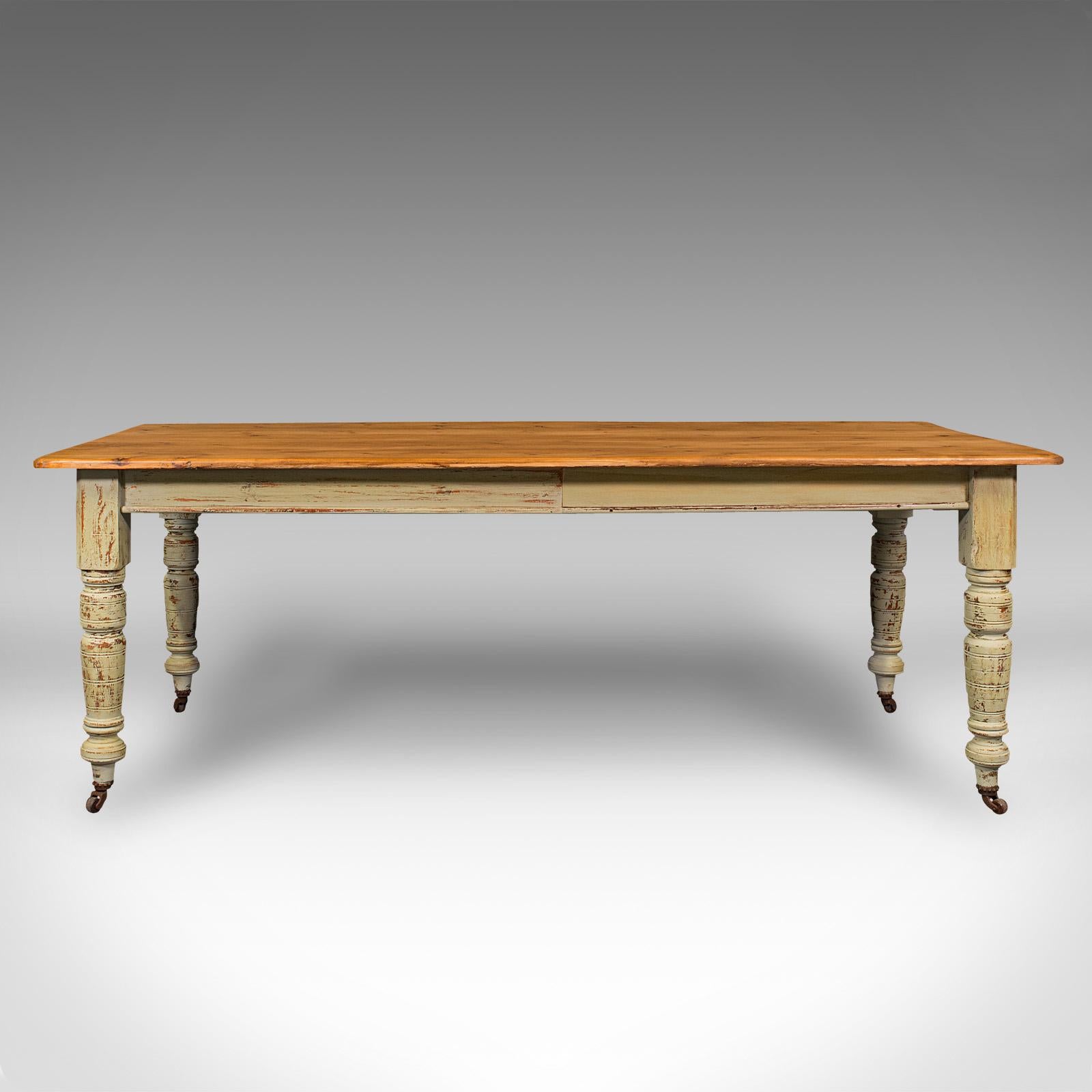 British Antique Farmhouse Table, English, Pine, 6 Seat, Dining, Kitchen, Victorian, 1900 For Sale