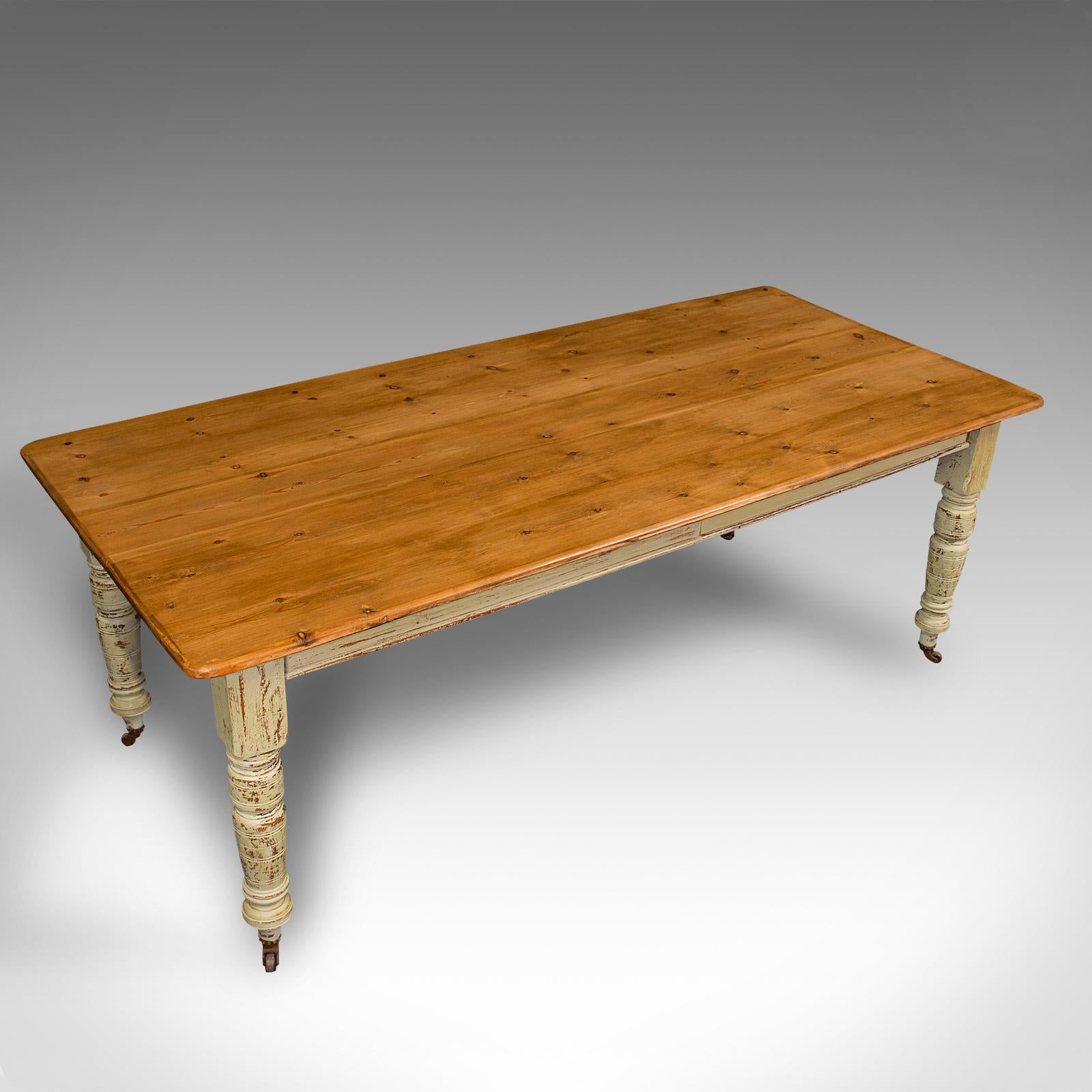 Antique Farmhouse Table, English, Pine, 6 Seat, Dining, Kitchen, Victorian, 1900 For Sale 1