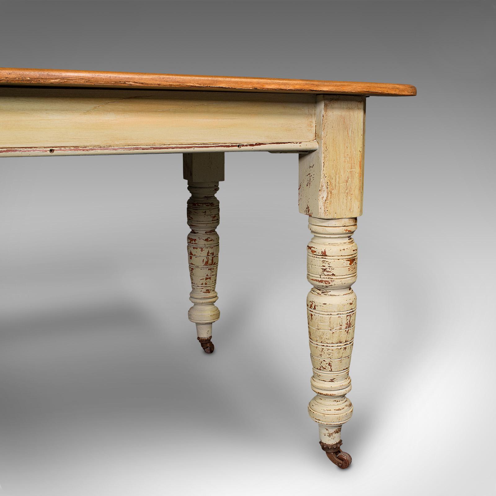 Table de ferme ancienne anglaise, pin, 6 places, salle à manger, cuisine, victorienne, 1900 en vente 3