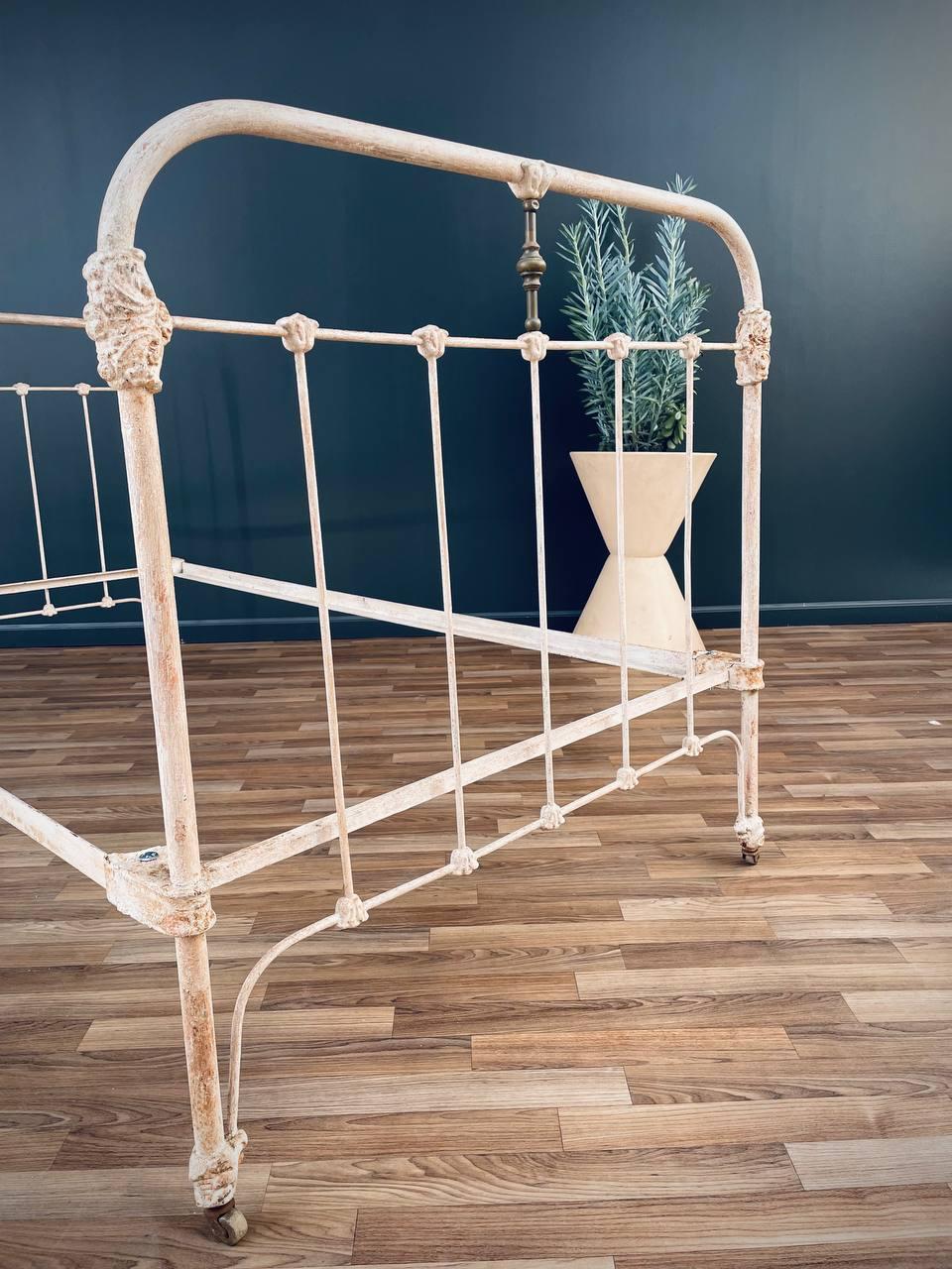 Other Antique Farmhouse Twin-Size Painted Iron Bed For Sale
