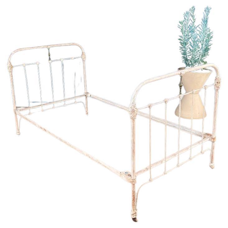 Antique Farmhouse Twin-Size Painted Iron Bed For Sale